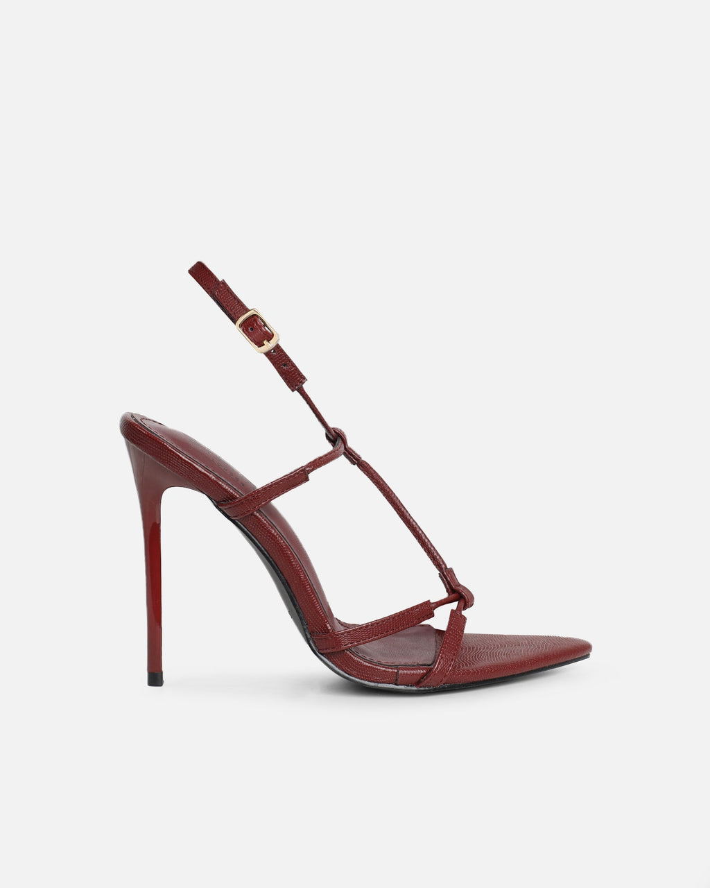 Evara Burgundy Lizard Strappy Heeled Sandals