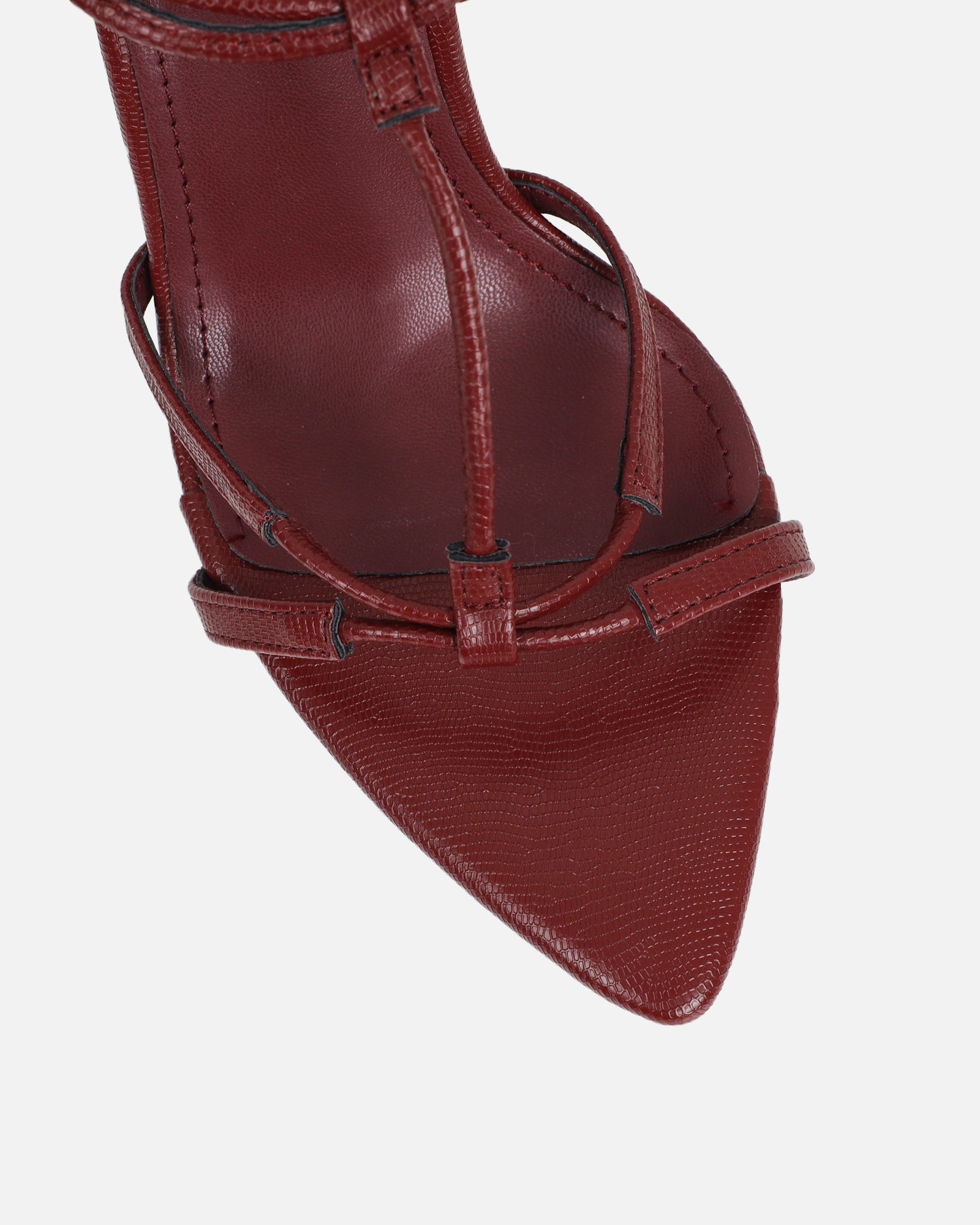 Evara Burgundy Lizard Strappy Heeled Sandals