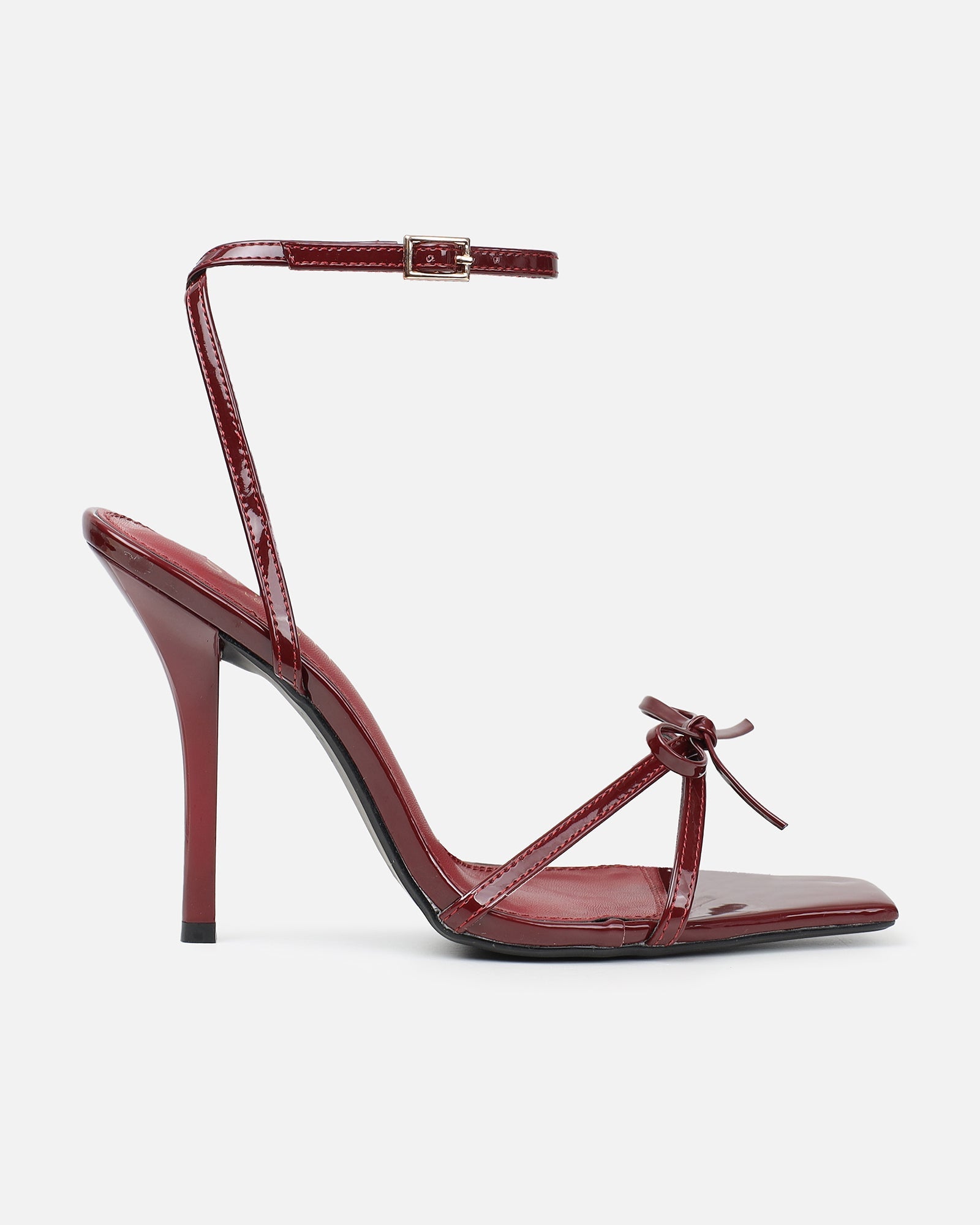 Faron Burgundy Patent Bow Detail Heeled Sandals