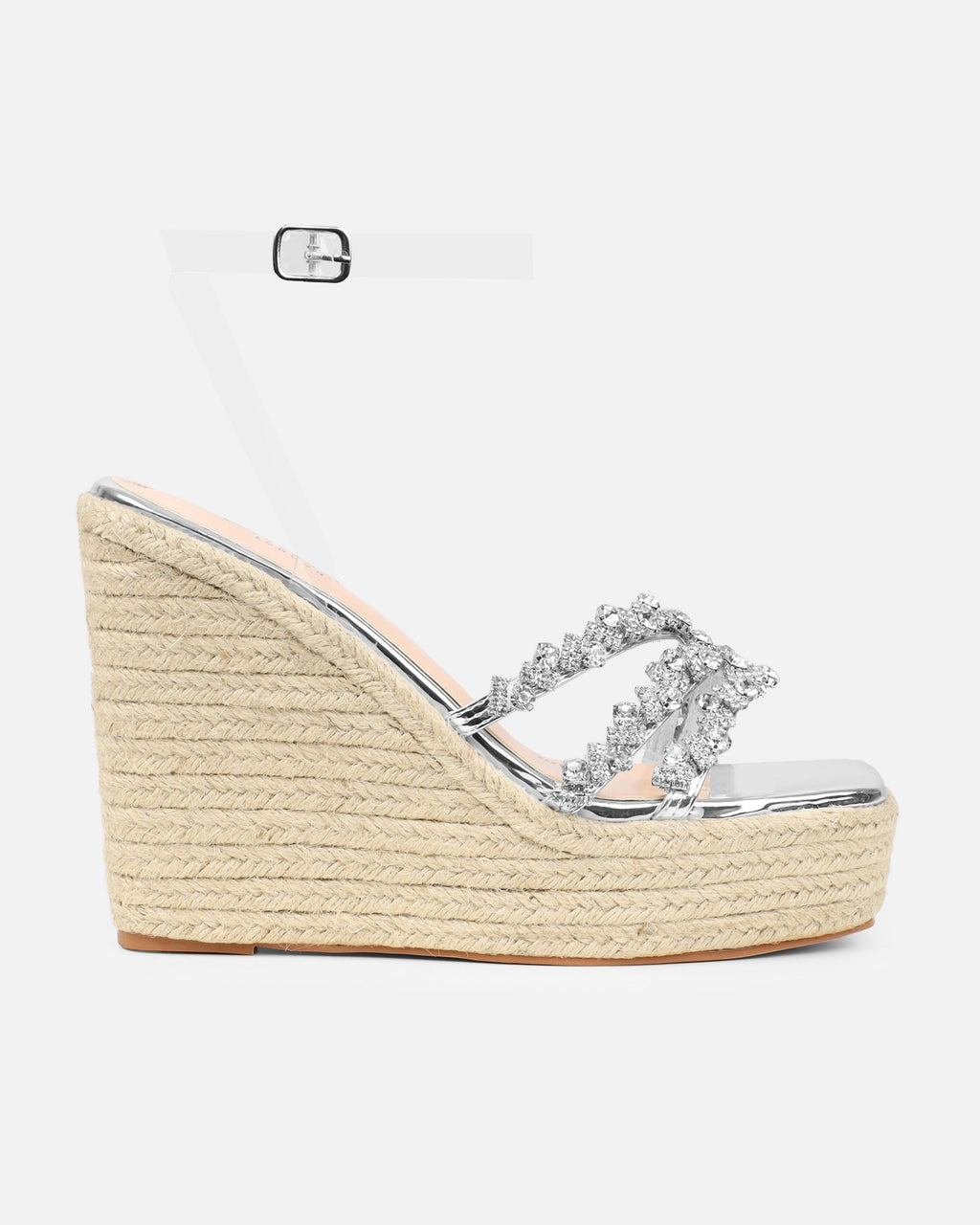 Caprice Clear Silver Mirror Diamante Wedge Sandals