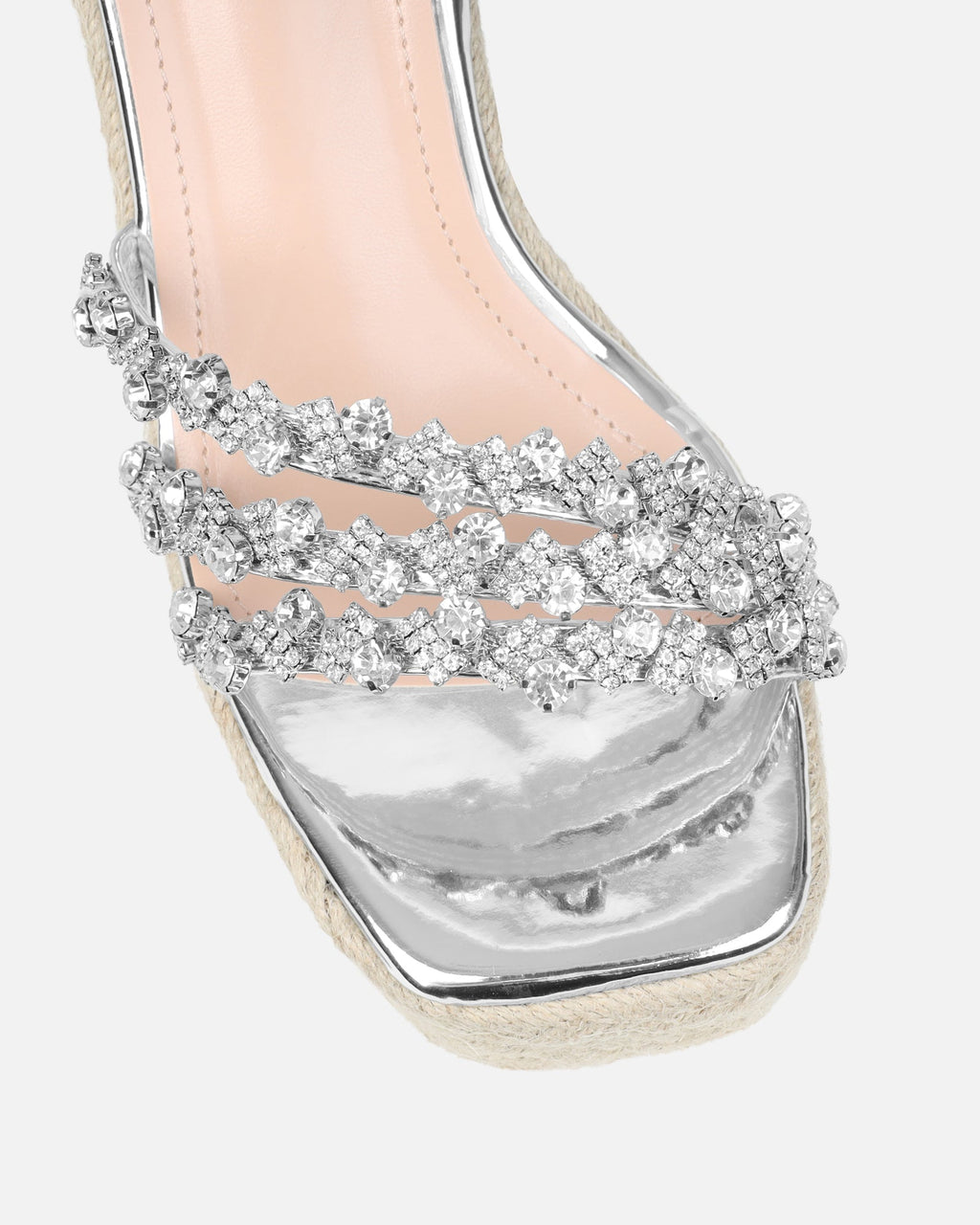 Caprice Clear Silver Mirror Diamante Wedge Sandals