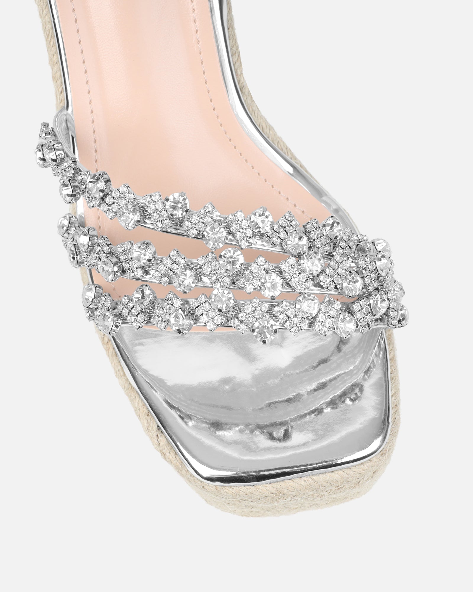 Caprice Clear Silver Mirror Diamante Wedge Sandals