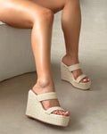 Neena Beige Raffia Wedge Sandals