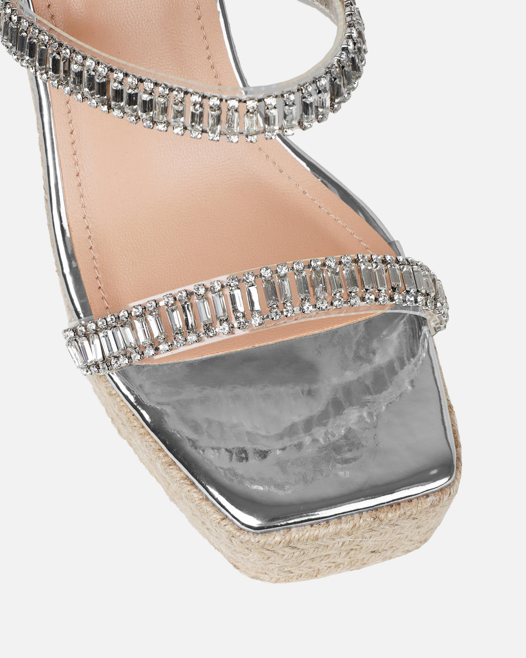Celline Silver Diamante Strappy Espadrille Wedges