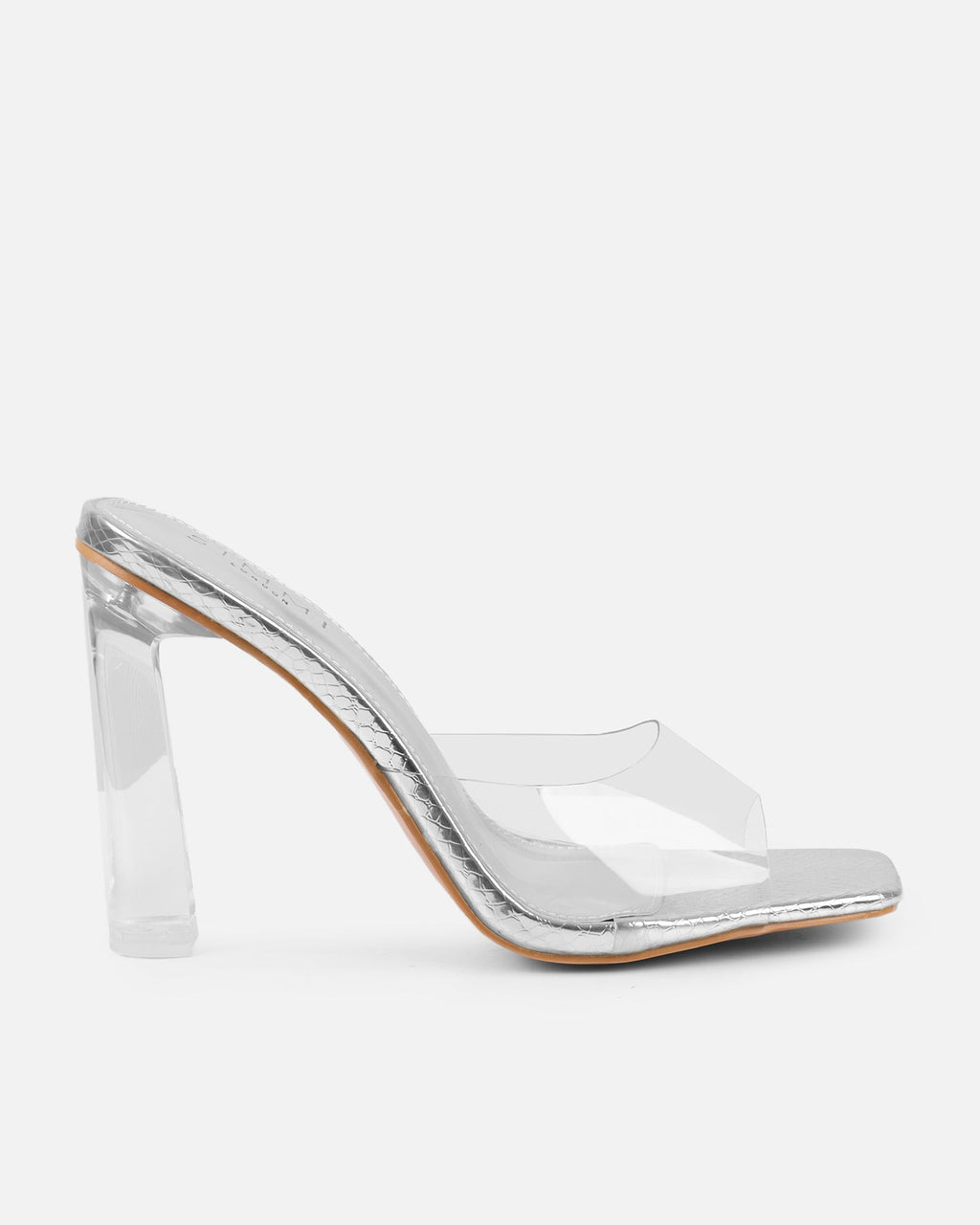 Maylee Clear Silver Faux Snake Metallic Mules