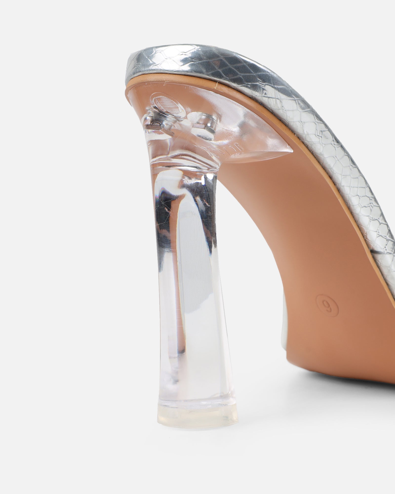 Maylee Clear Silver Faux Snake Metallic Mules