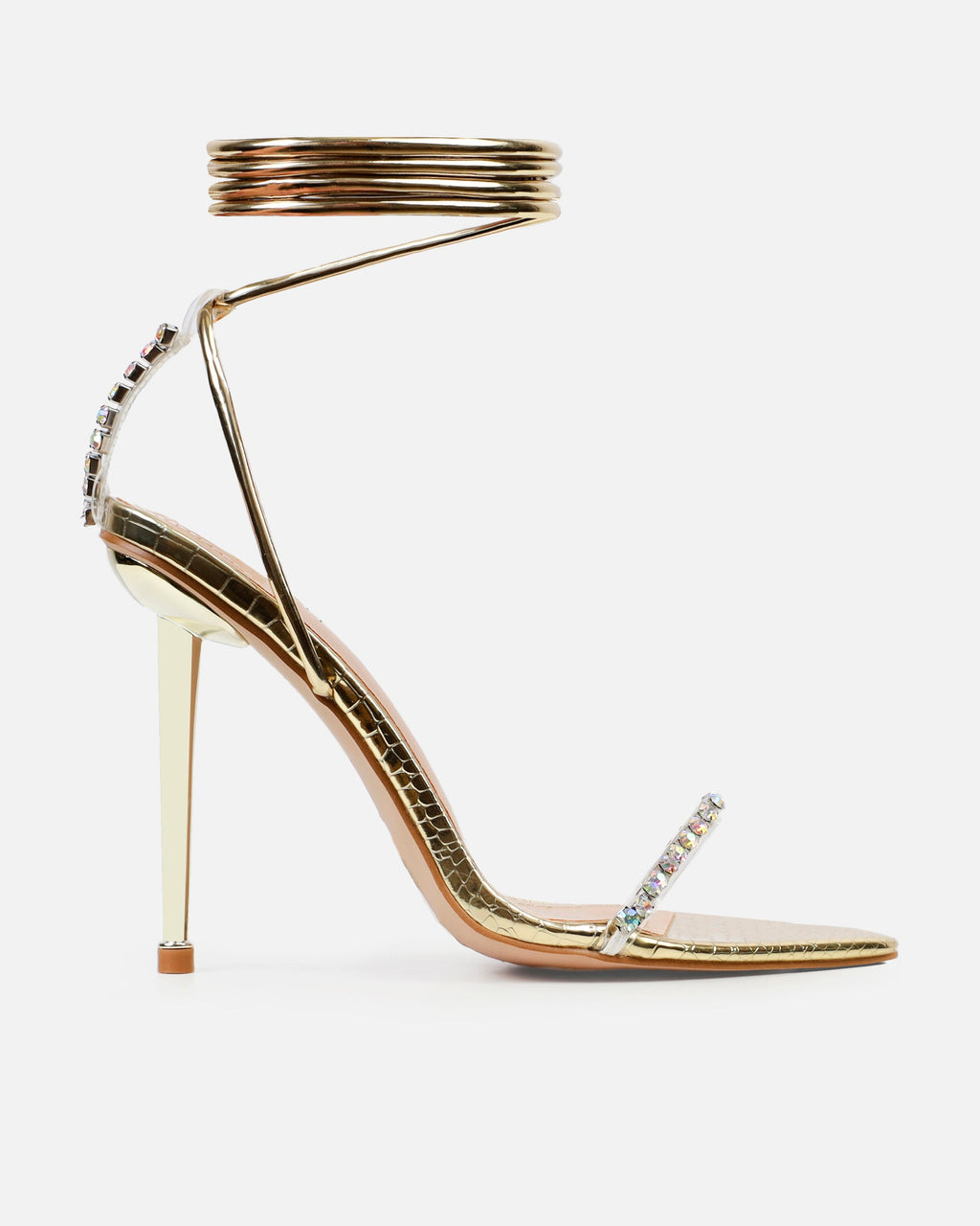 Felicity Gold Mirror Faux Snake Diamante Heels