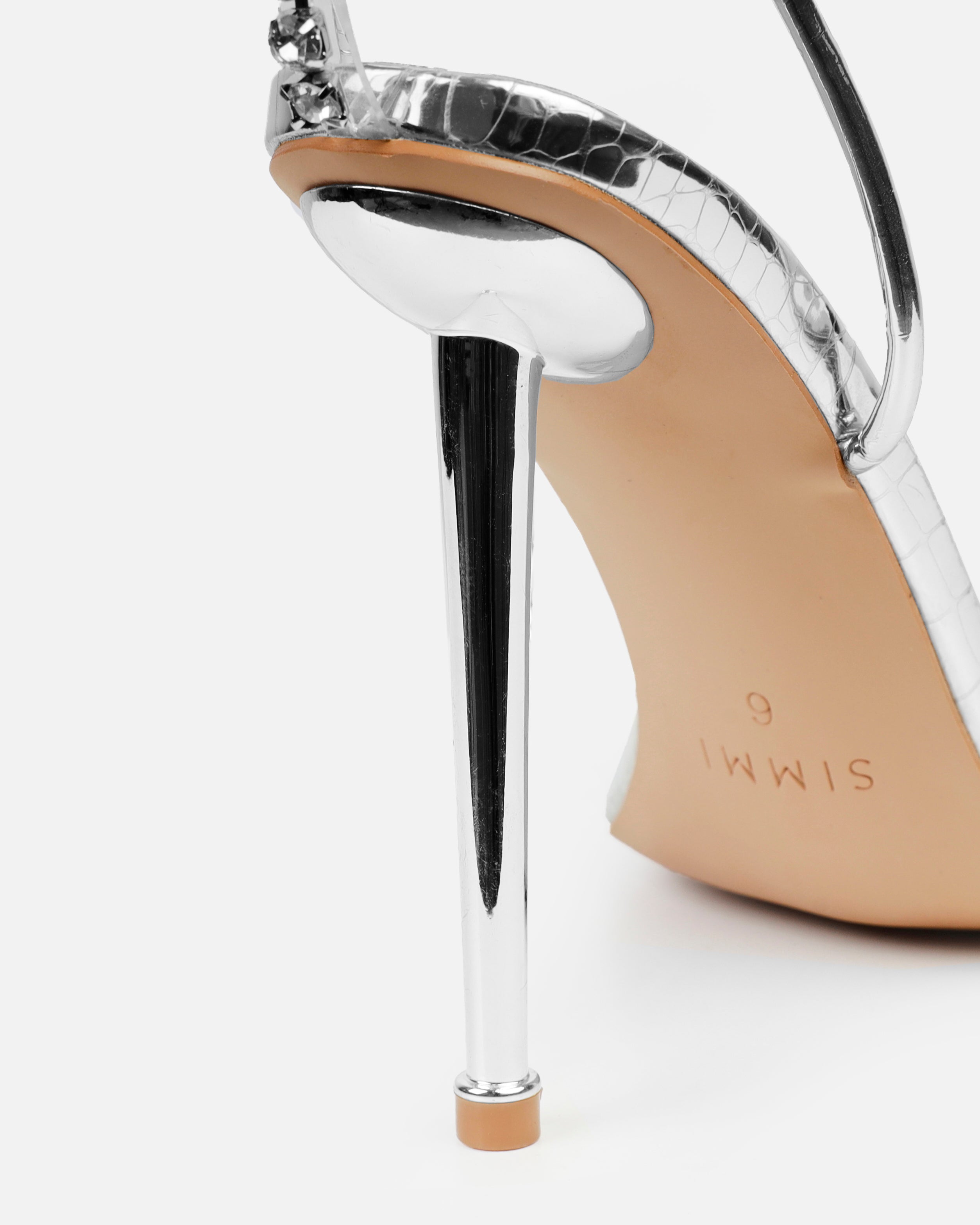 Felicity Silver Mirror Faux Snake Diamante Heels