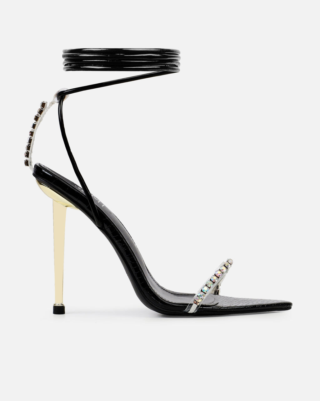 Felicity Black Patent Faux Snake Diamante Heels