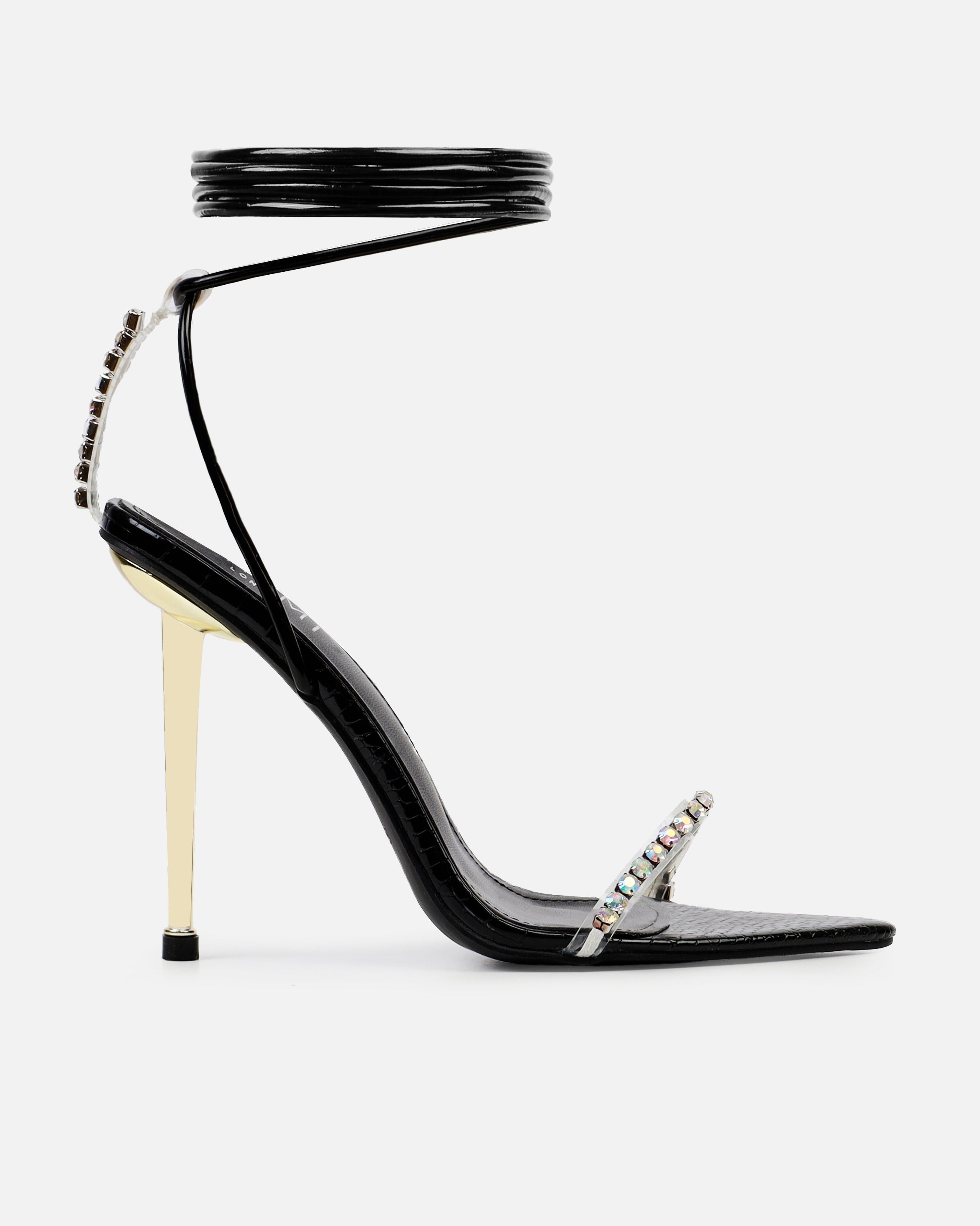 Felicity Black Patent Faux Snake Diamante Heels