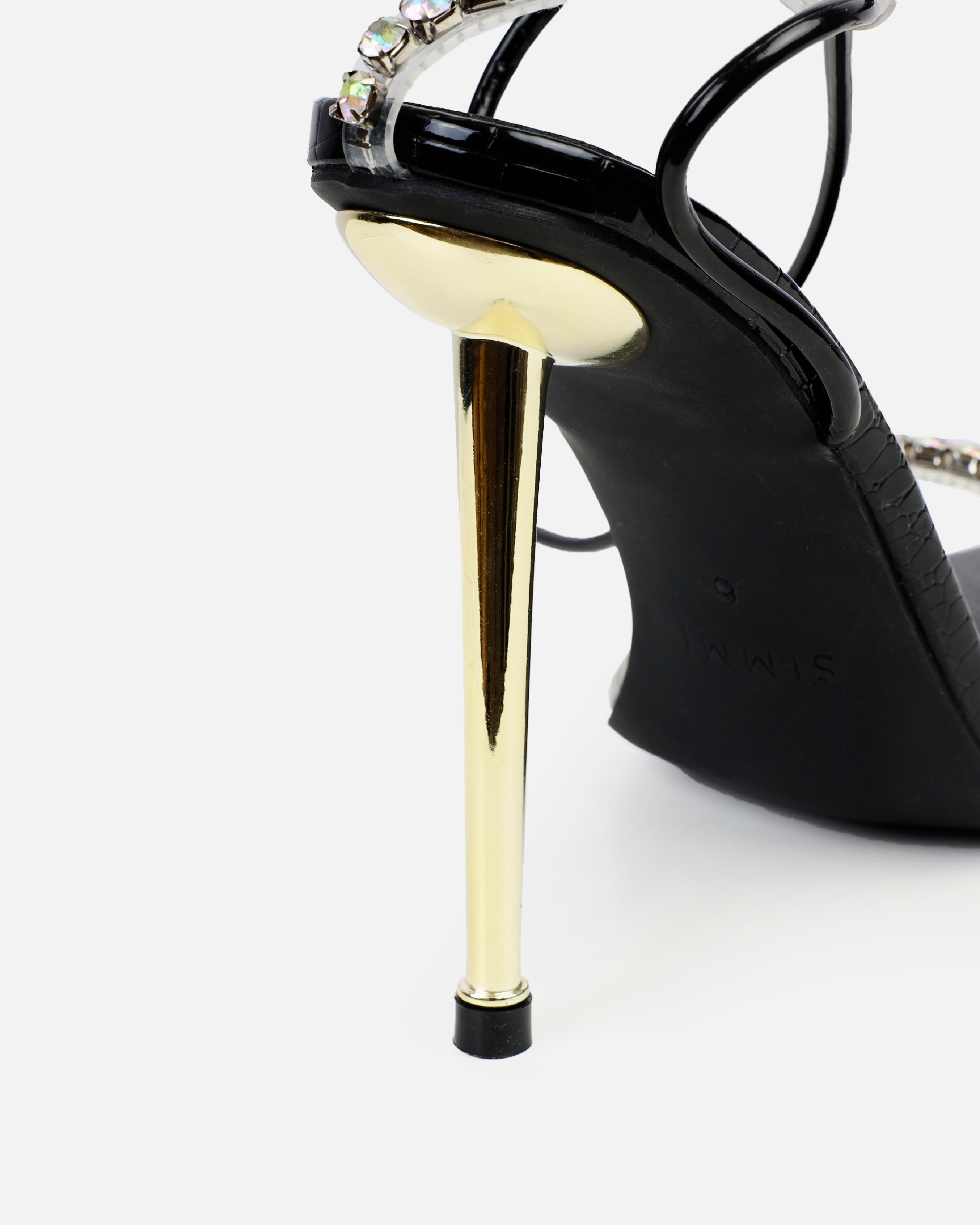 Felicity Black Patent Faux Snake Diamante Heels