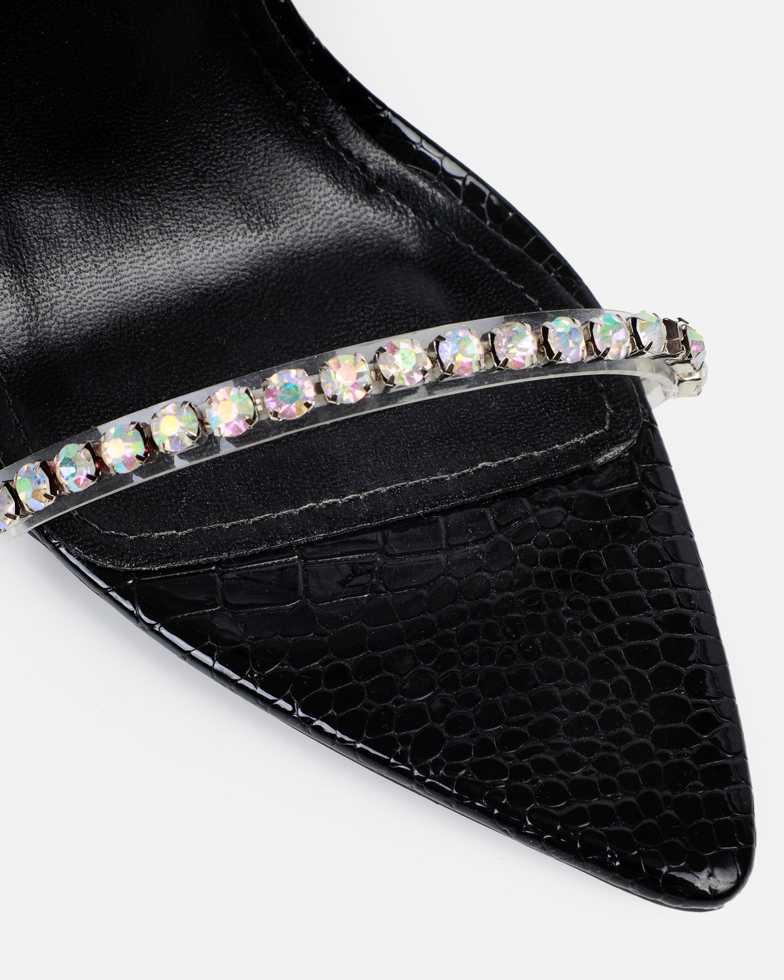 Felicity Black Patent Faux Snake Diamante Heels