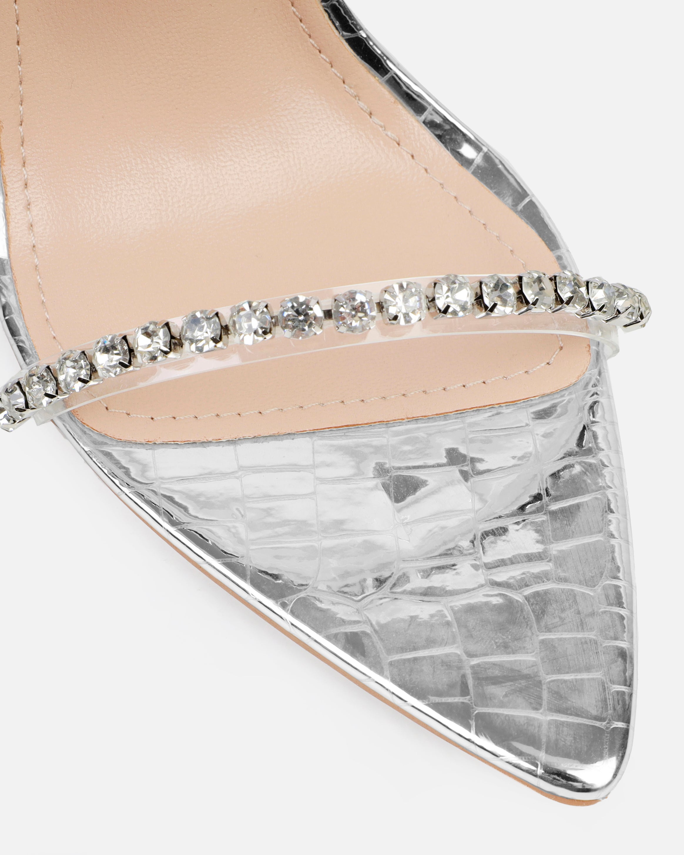 Felicity Silver Clear Diamante Lace Up Stiletto Heels
