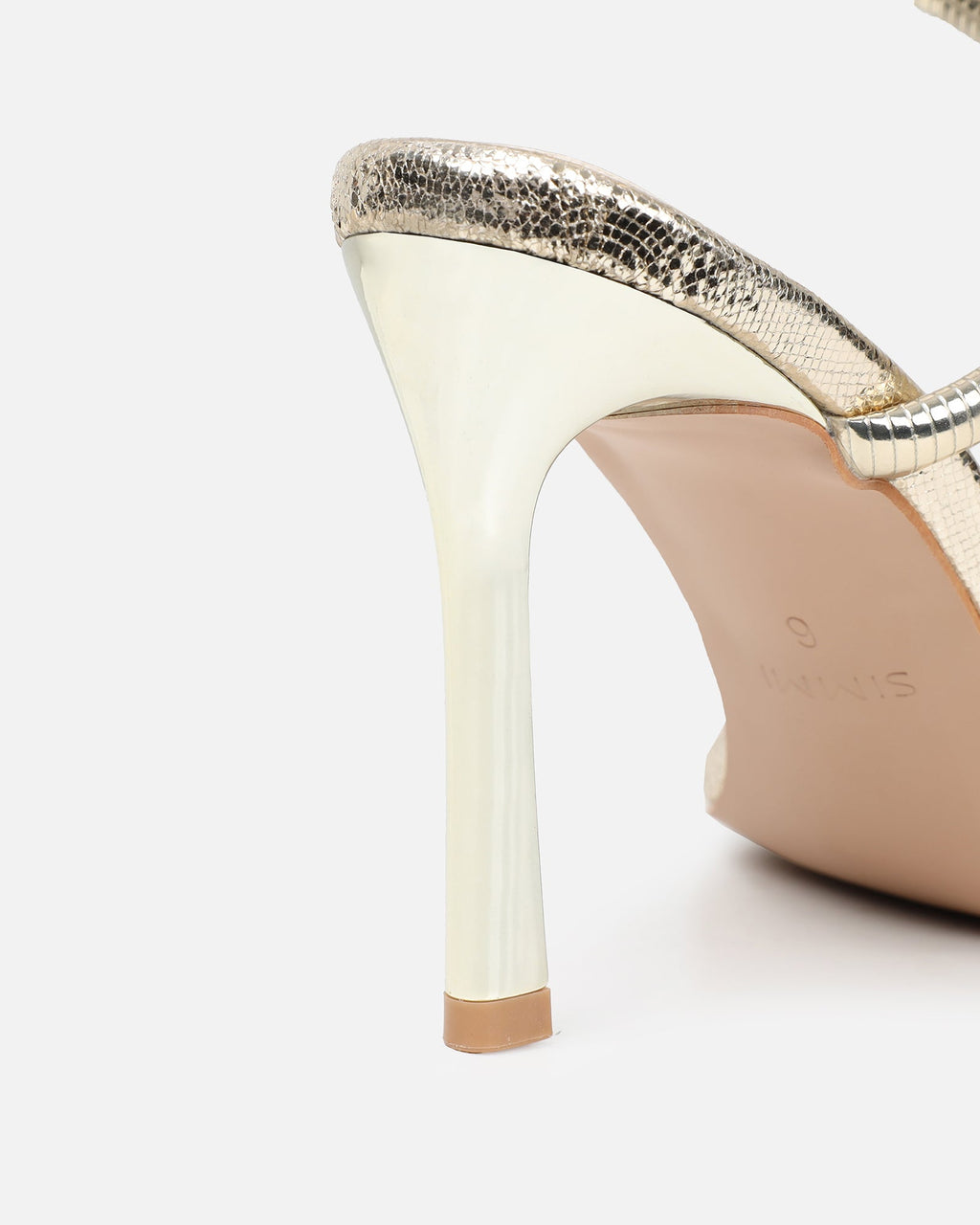 Fenya Gold Lizard Effect Spiral Heeled Sandals