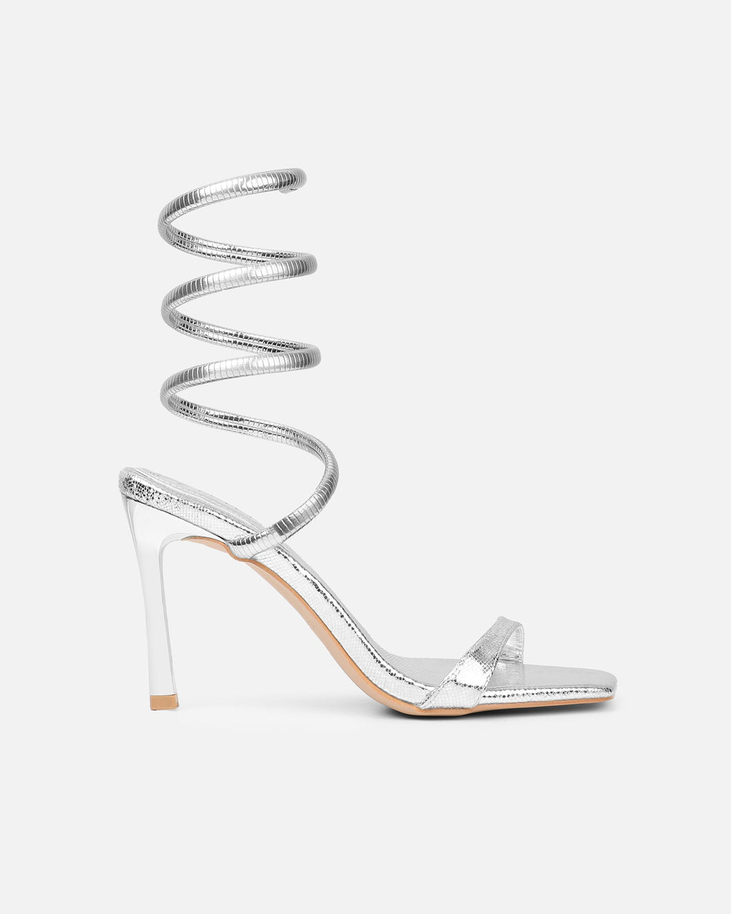 Fenya Silver Lizard Effect Spiral Heeled Sandals