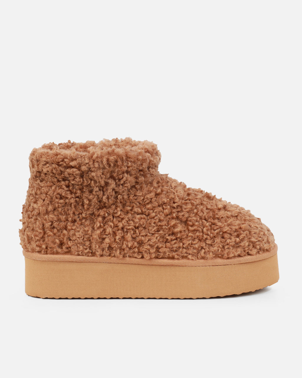Fleecy Chestnut Tan Borg Flatform Boots