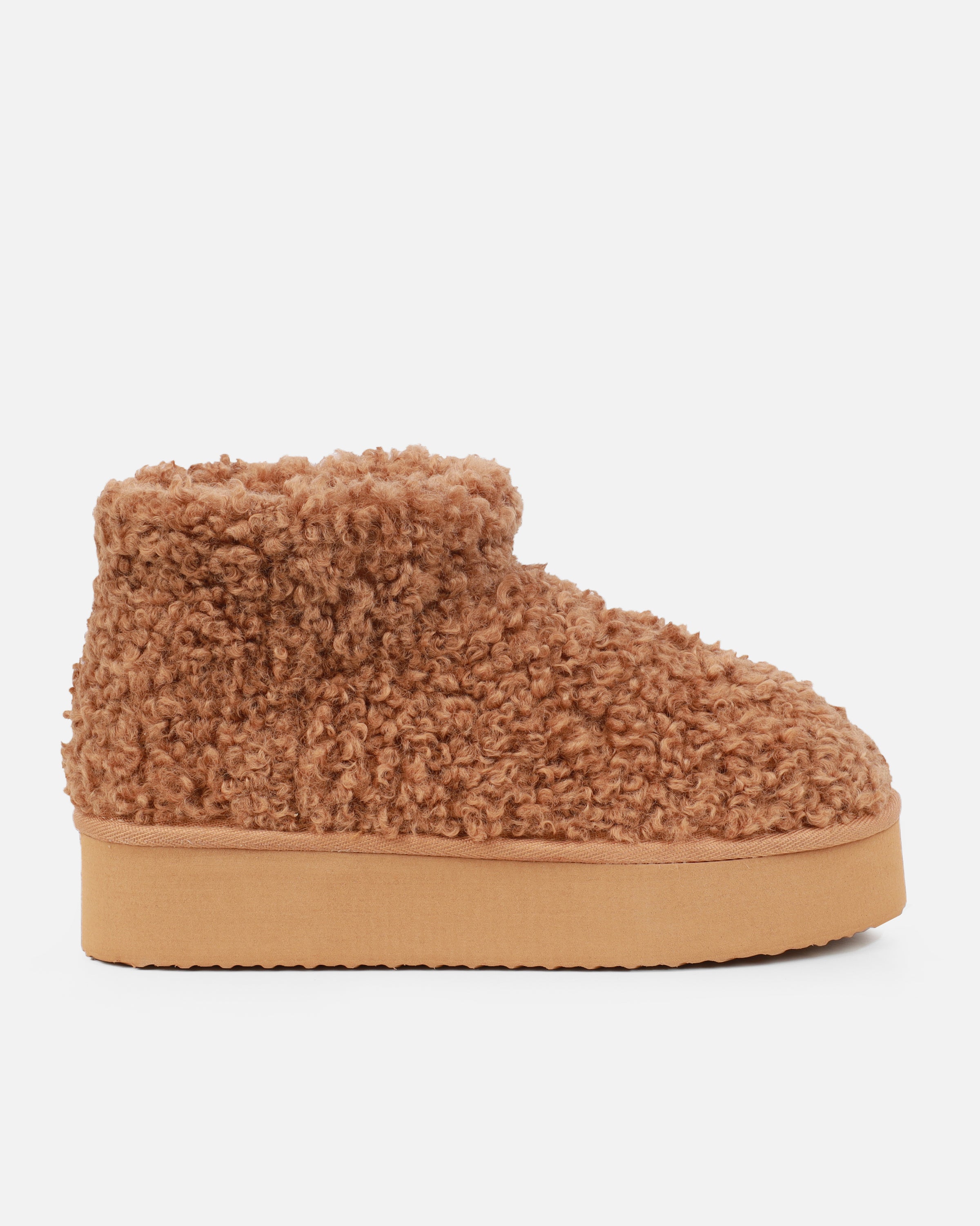 Fleecy Chestnut Tan Borg Flatform Boots