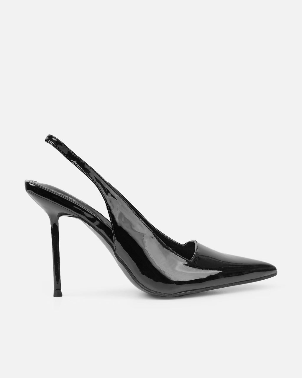 Flora Black Patent Sling Back Court Shoes
