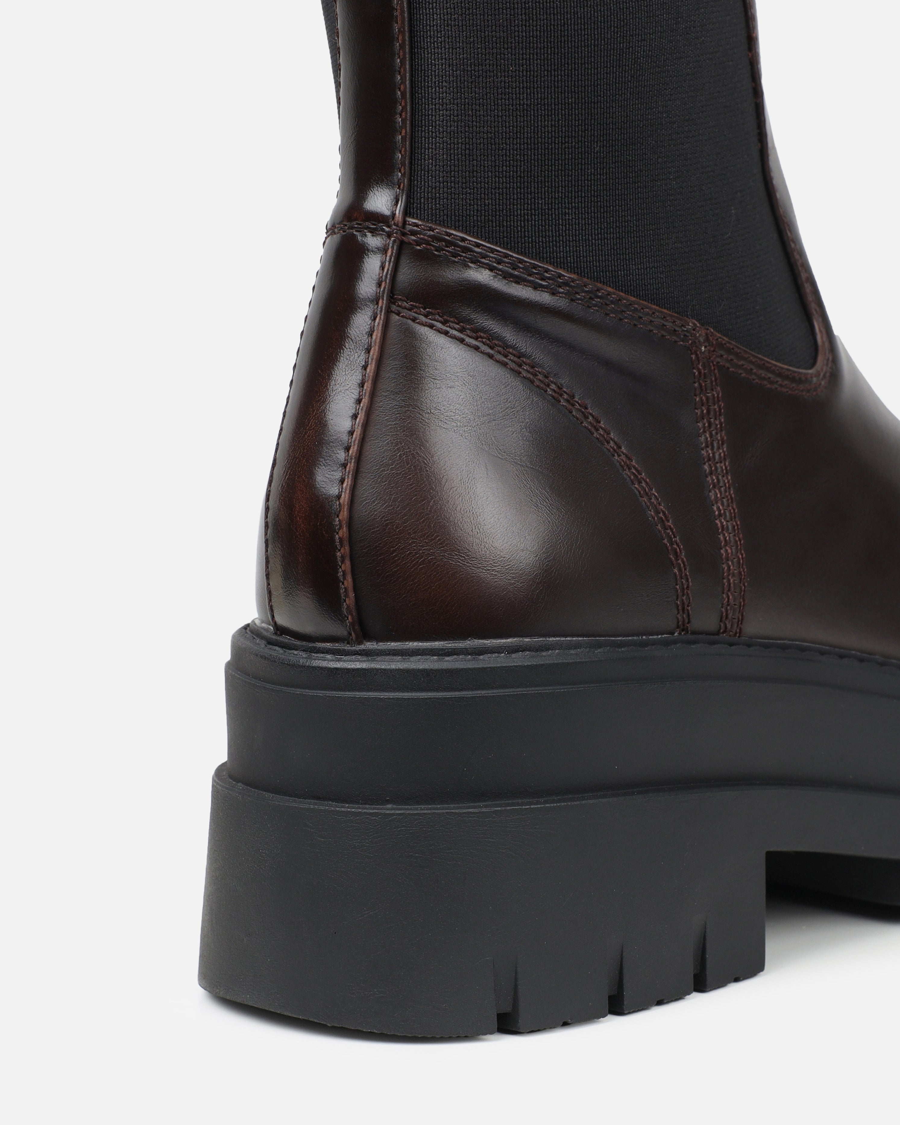 Arvin Brown Burnished Chelsea Chunky Ankle Boots