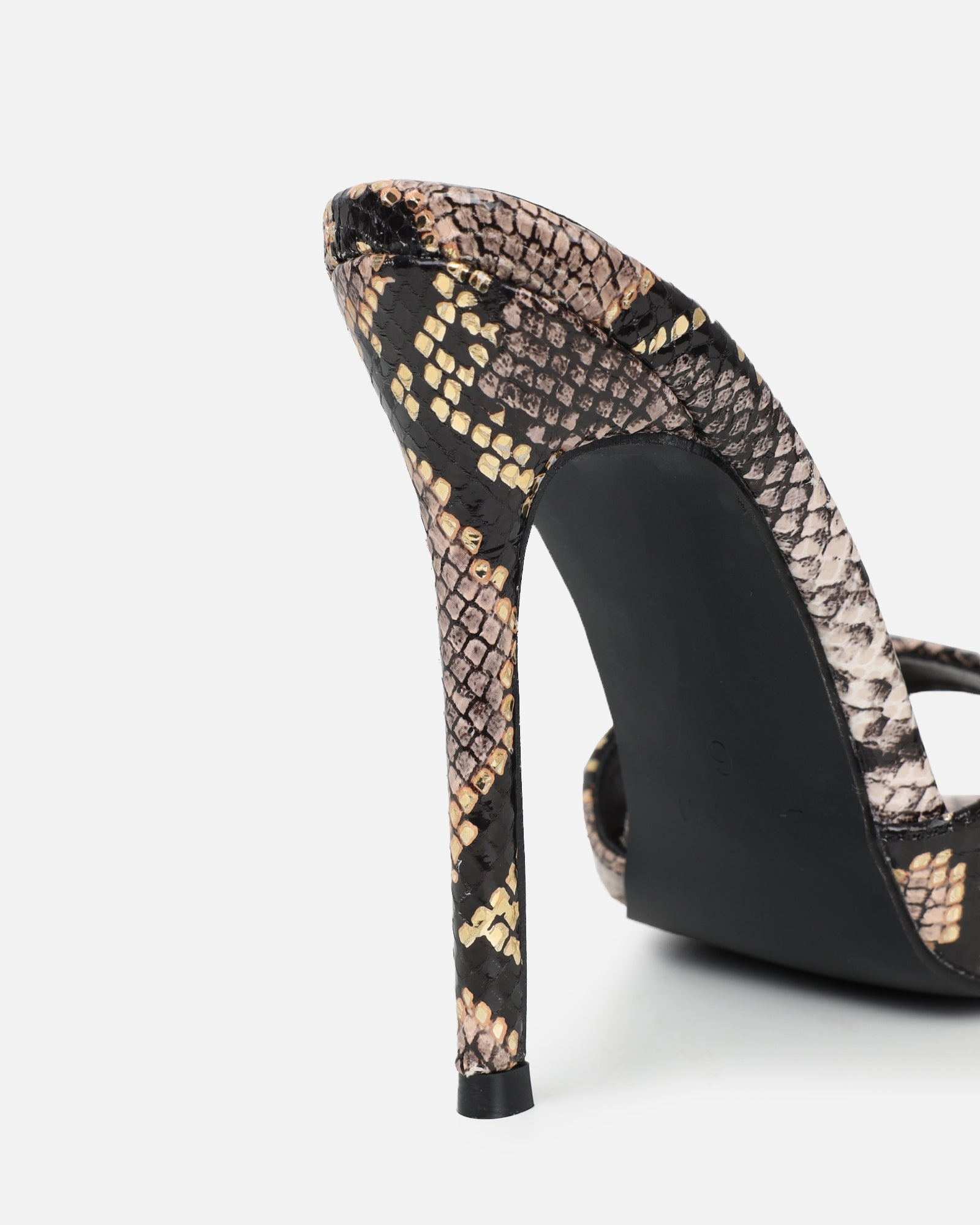 Franca Beige Snake Print Stiletto Mules