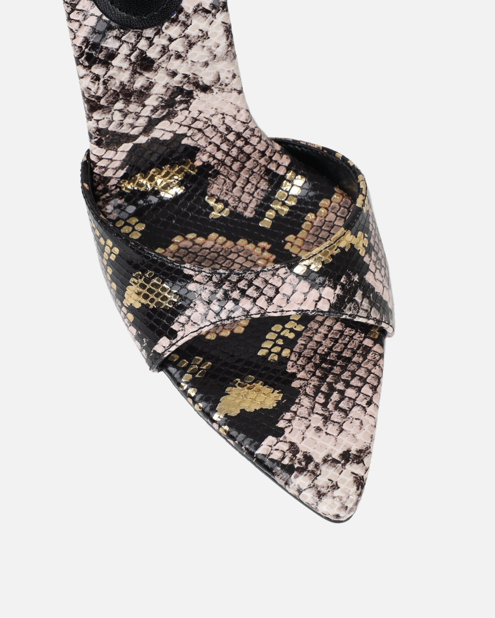 Franca Beige Snake Print Stiletto Mules