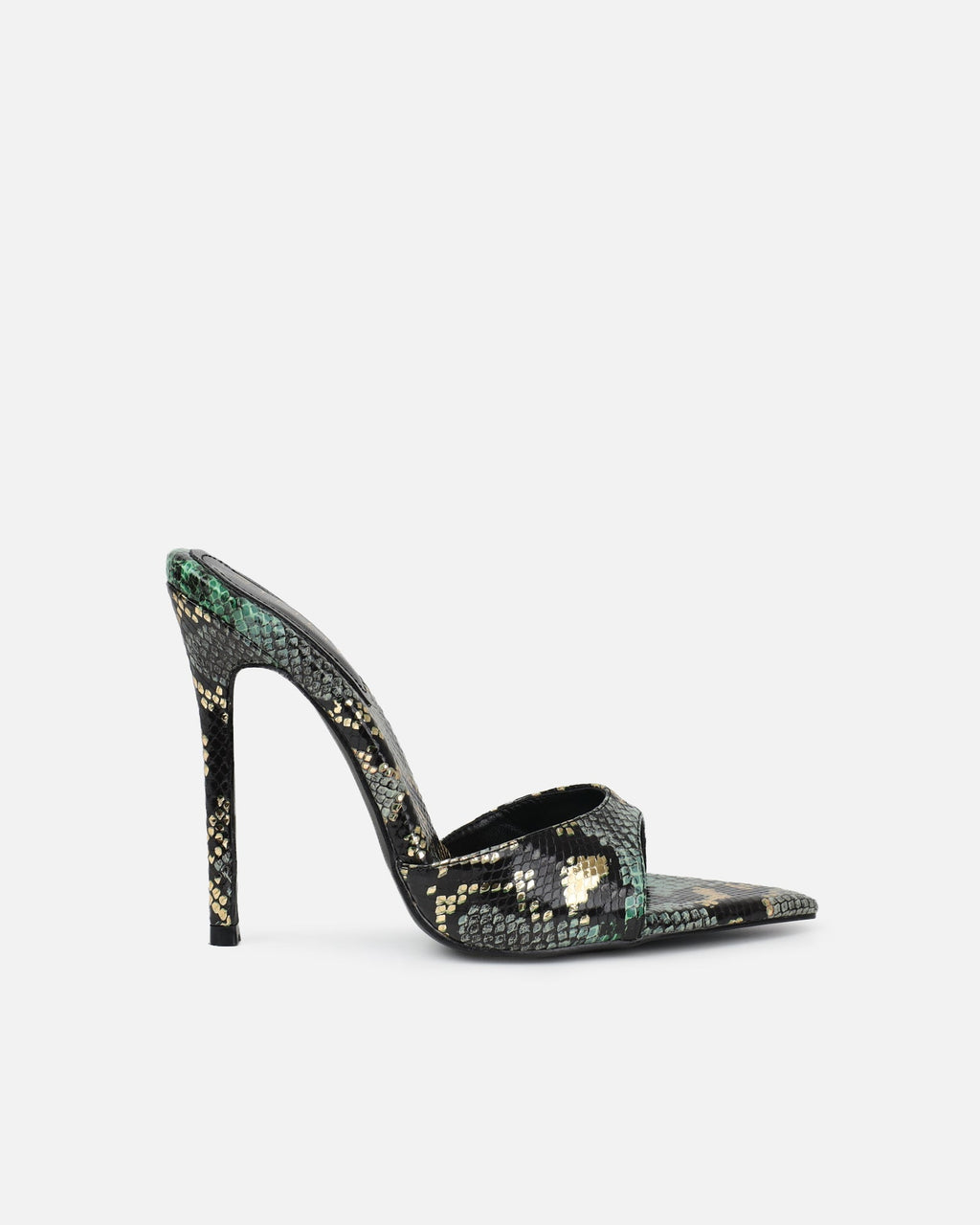 Franca Green Snake Print Stiletto Mules