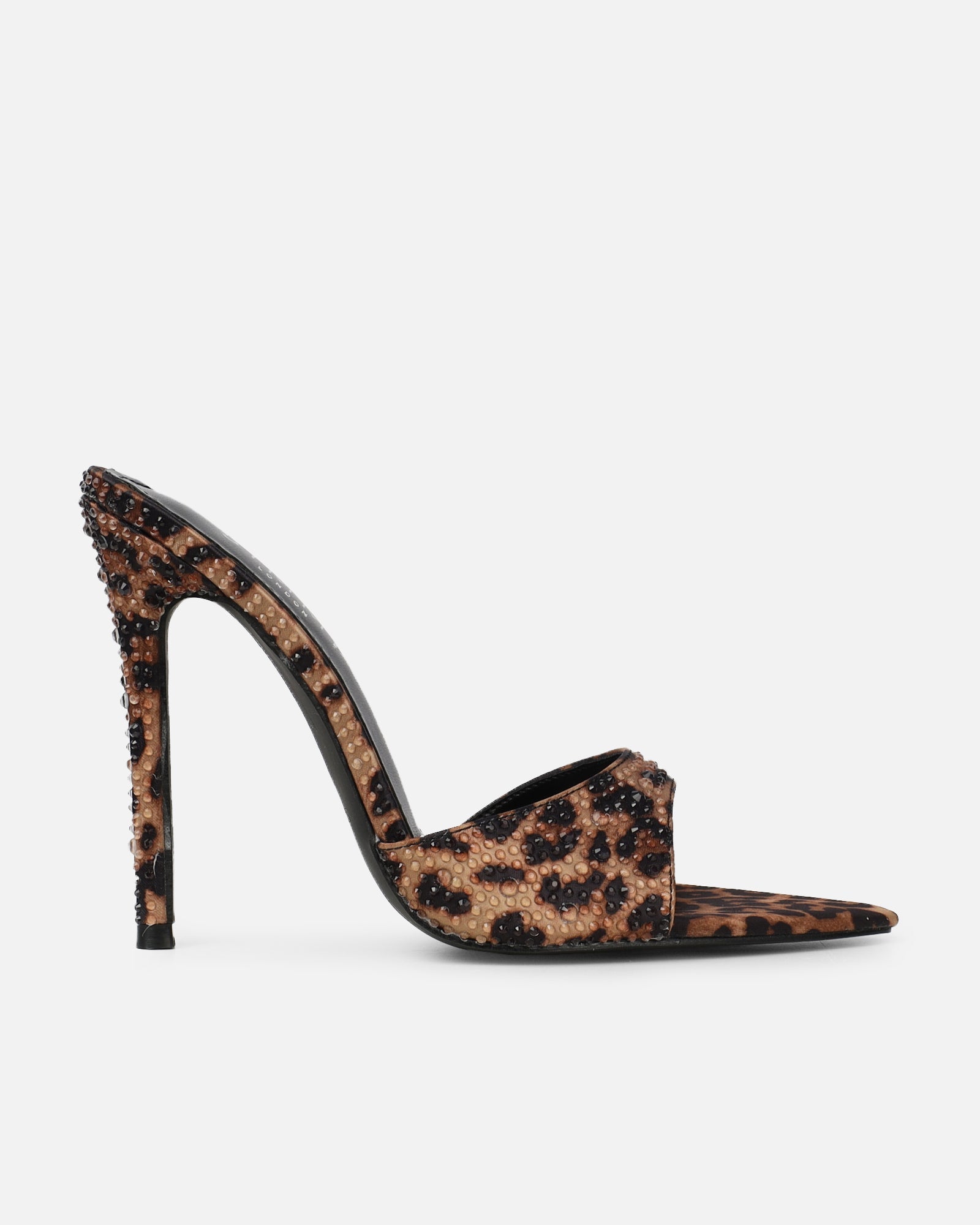 Fenella Leopard Print Satin Diamante Mules