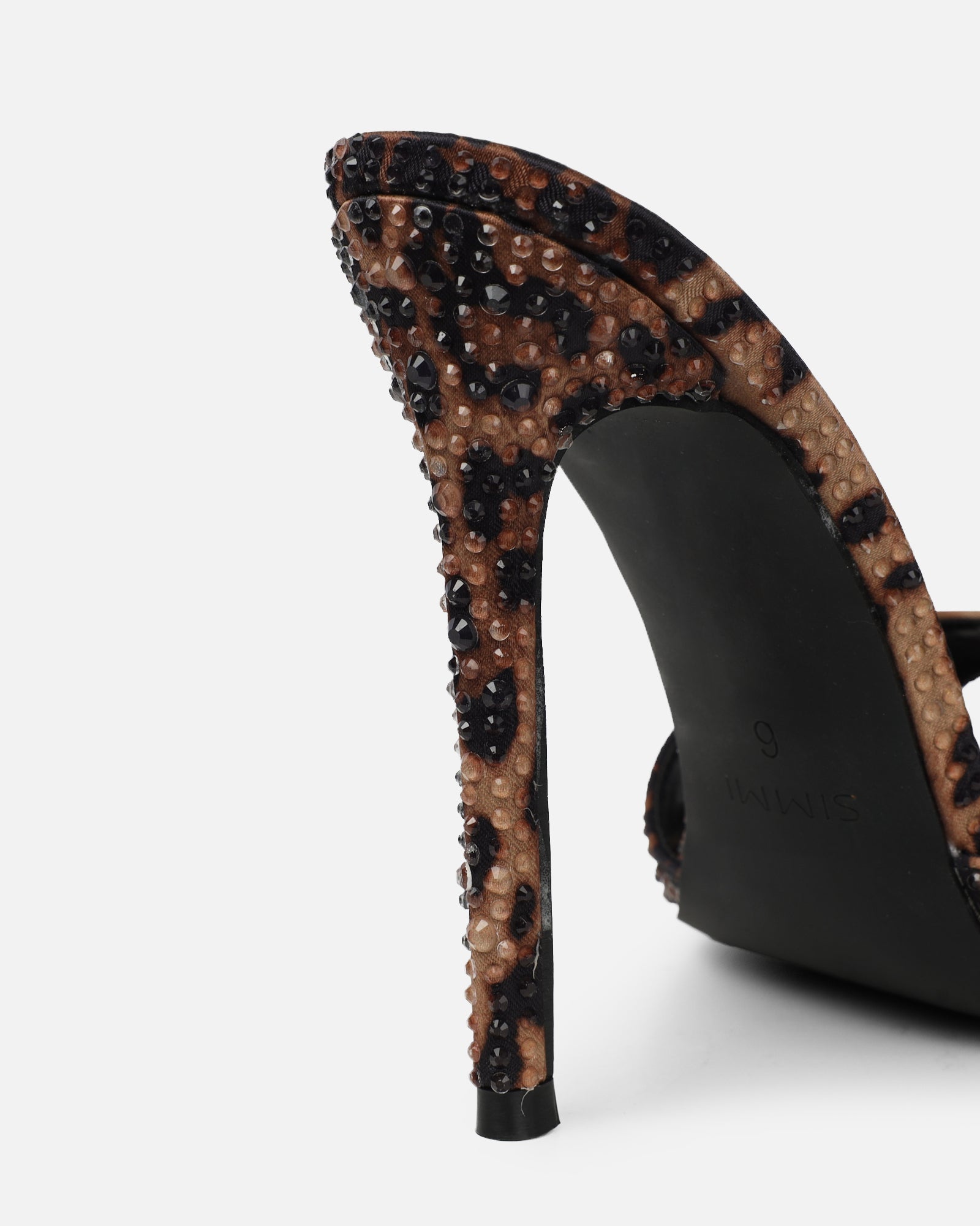 Fenella Leopard Print Satin Diamante Mules
