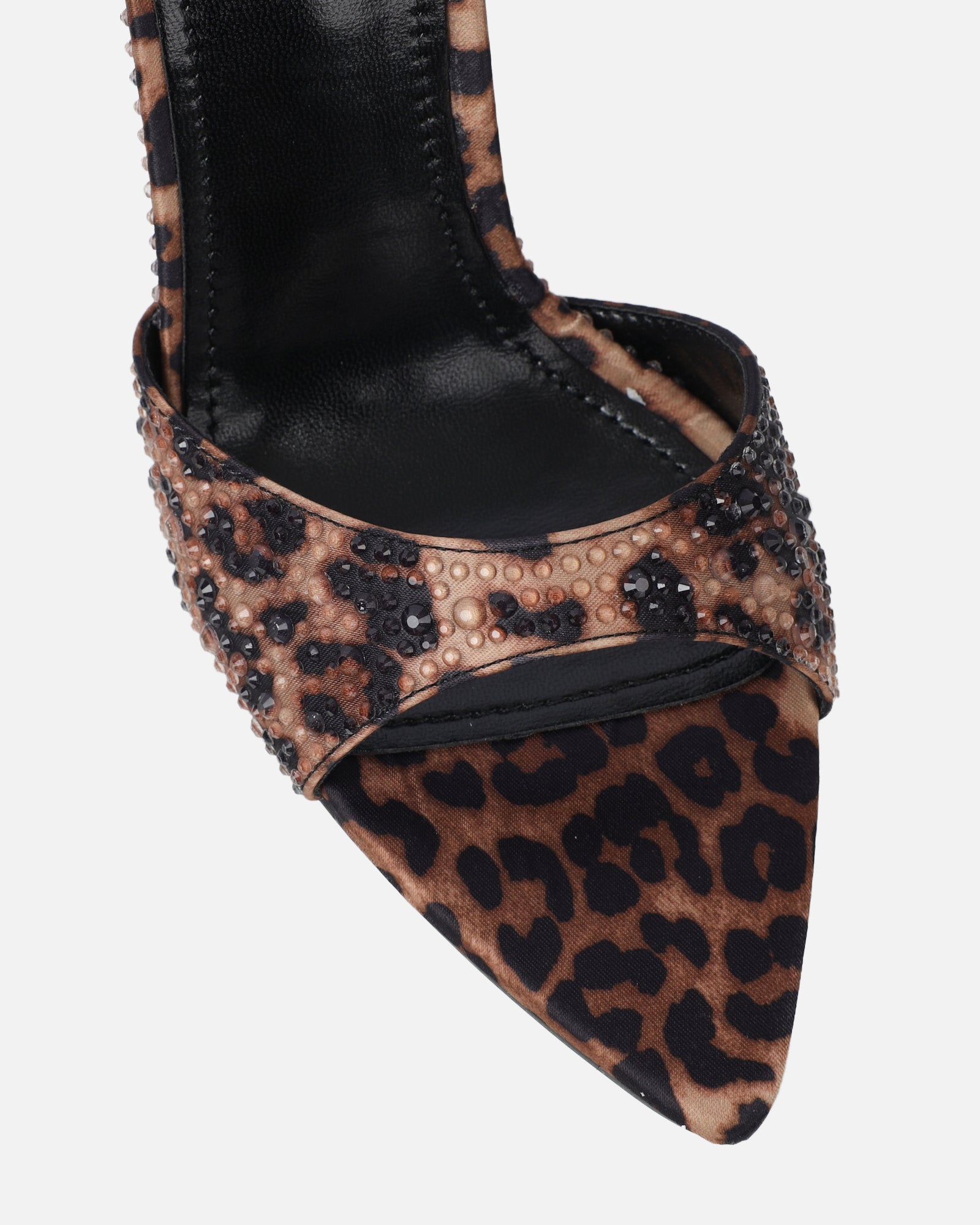 Fenella Leopard Print Satin Diamante Mules