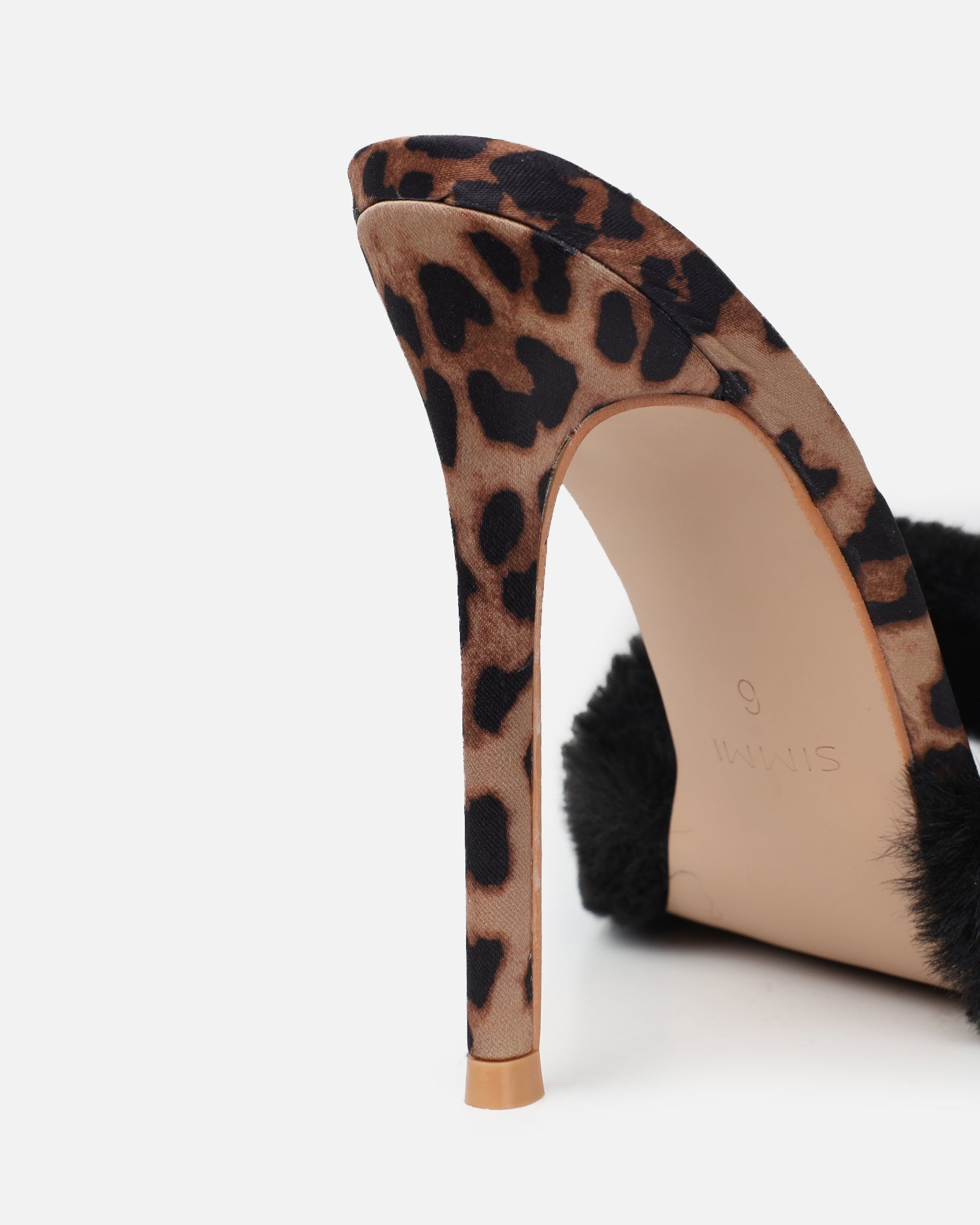 Fantazia Black Leopard Faux Fur Stiletto Mules