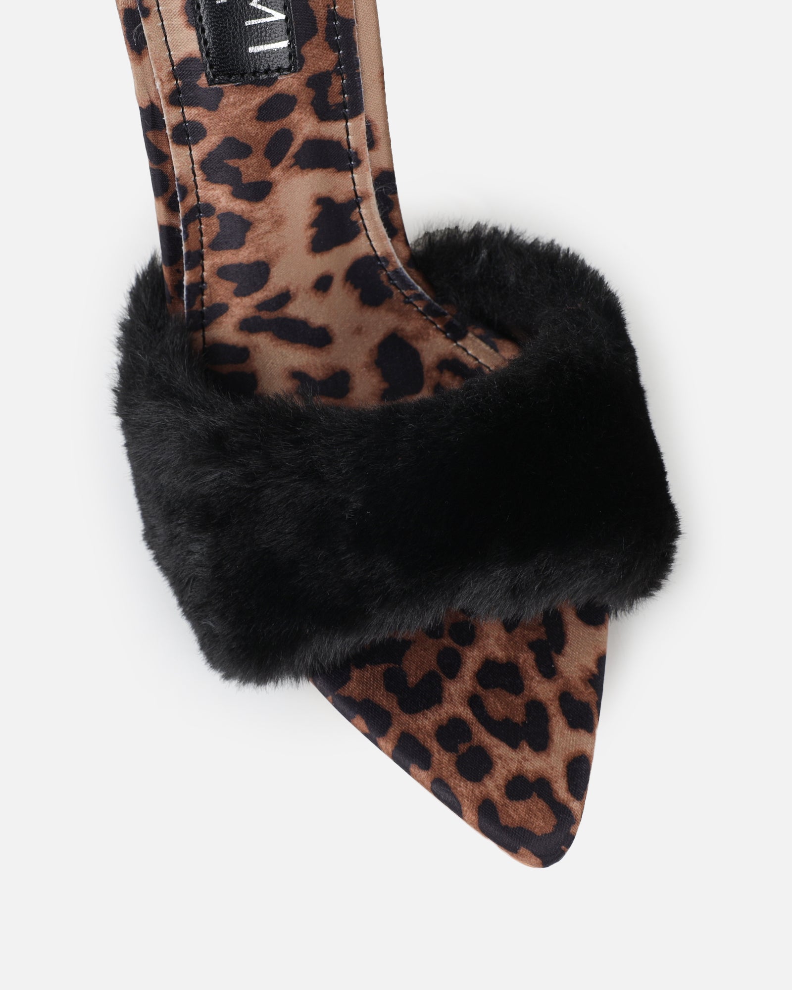 Fantazia Black Leopard Faux Fur Stiletto Mules
