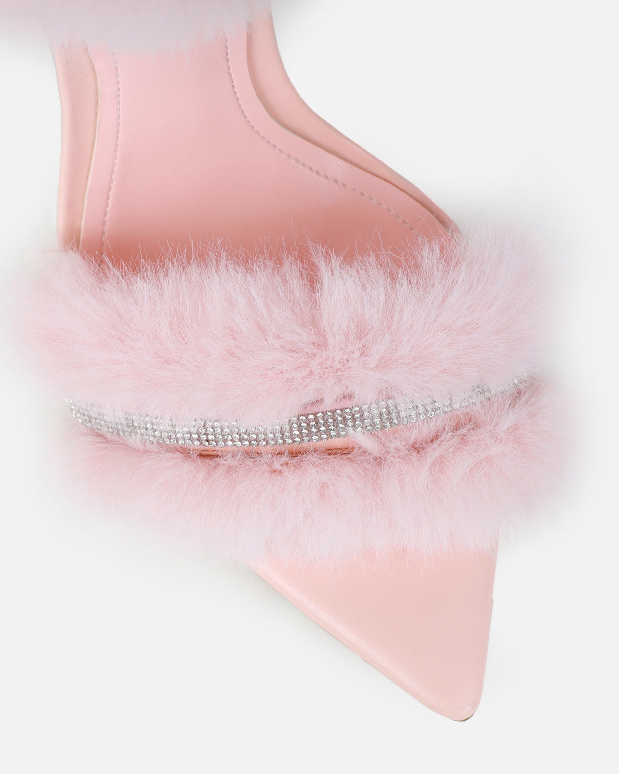 Queen Baby Pink Faux Fur Diamante Spiral Sandals