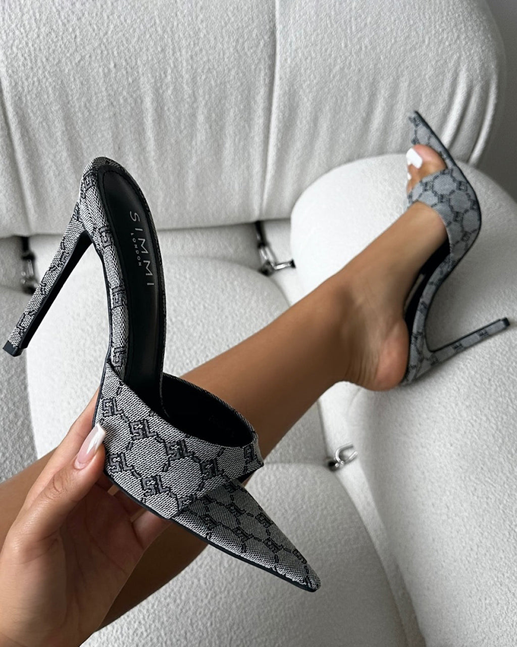 Savanna Grey Monogram Heeled Mules