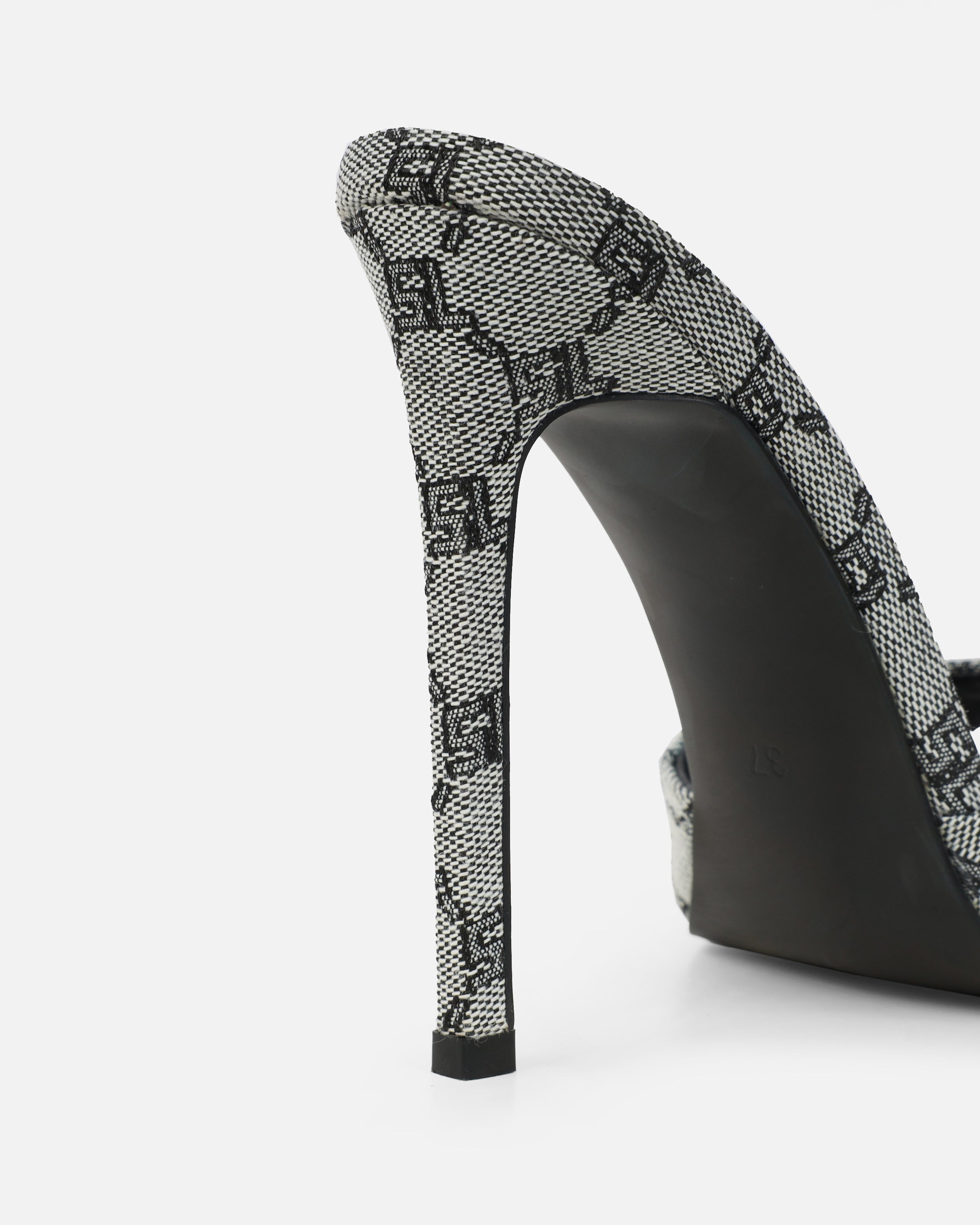 Savanna Grey Monogram Heeled Mules