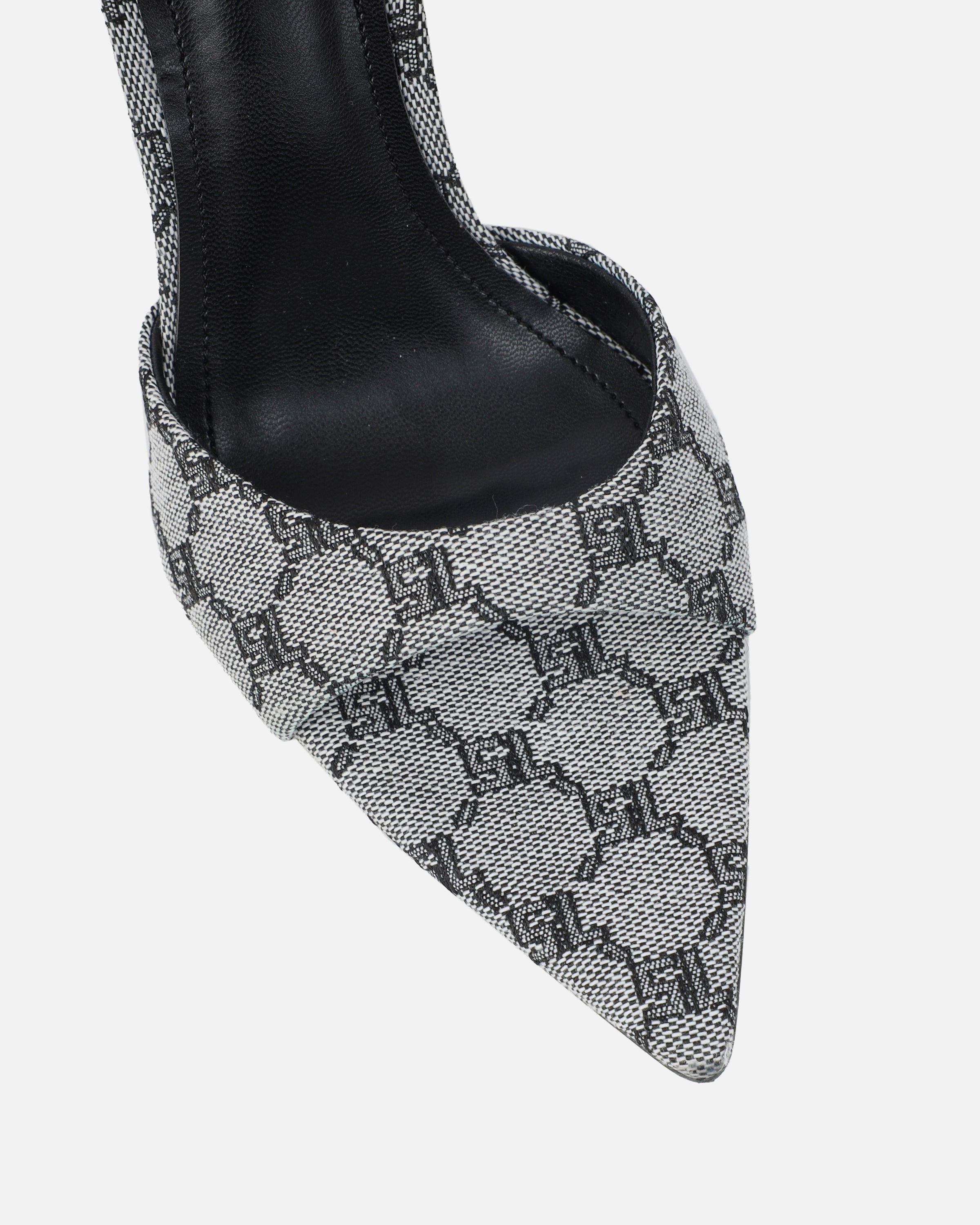Savanna Grey Monogram Heeled Mules