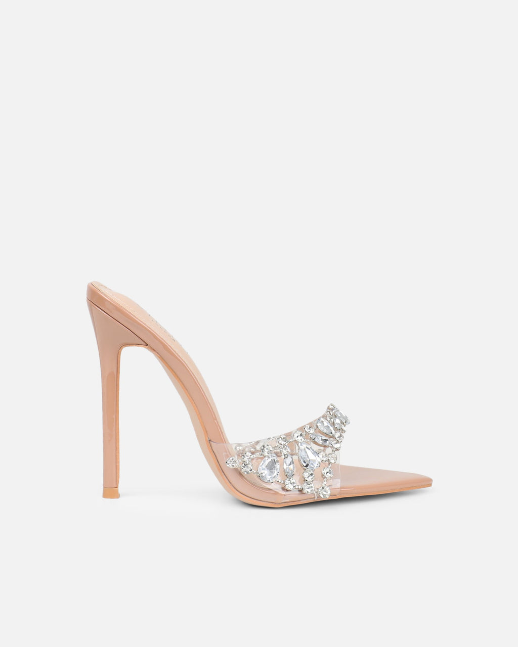 Fatima Nude Patent Diamante Stilleto Mules
