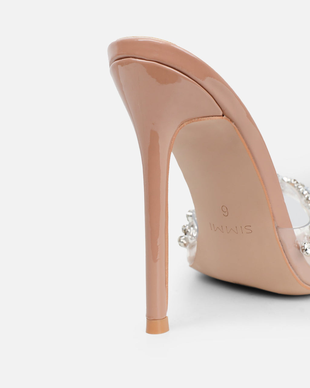Fatima Nude Patent Diamante Stilleto Mules
