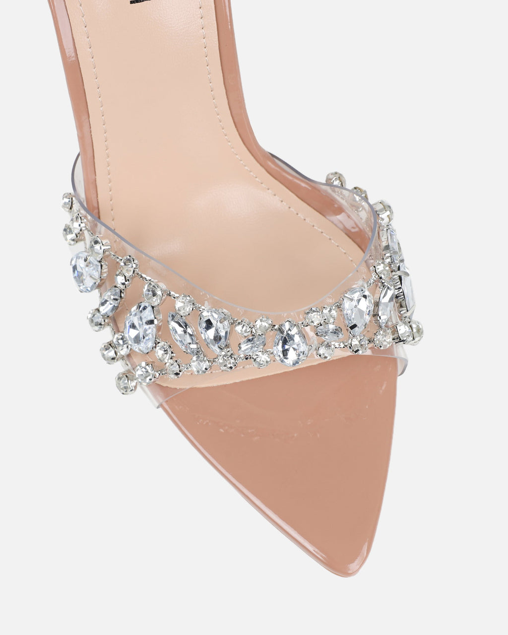 Fatima Nude Patent Diamante Stilleto Mules