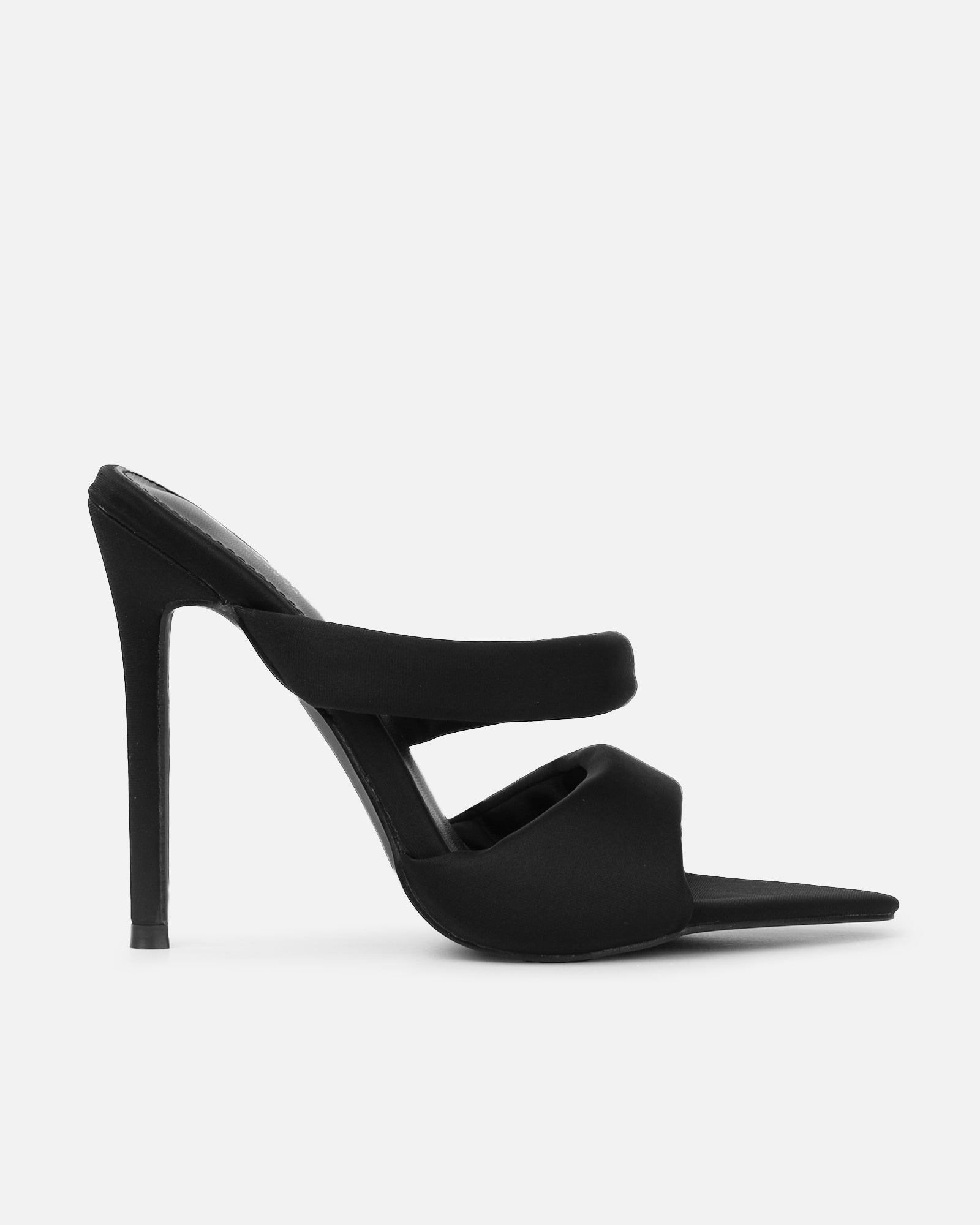 Freyda Black Lycra Pointed Toe Heeled Sandals