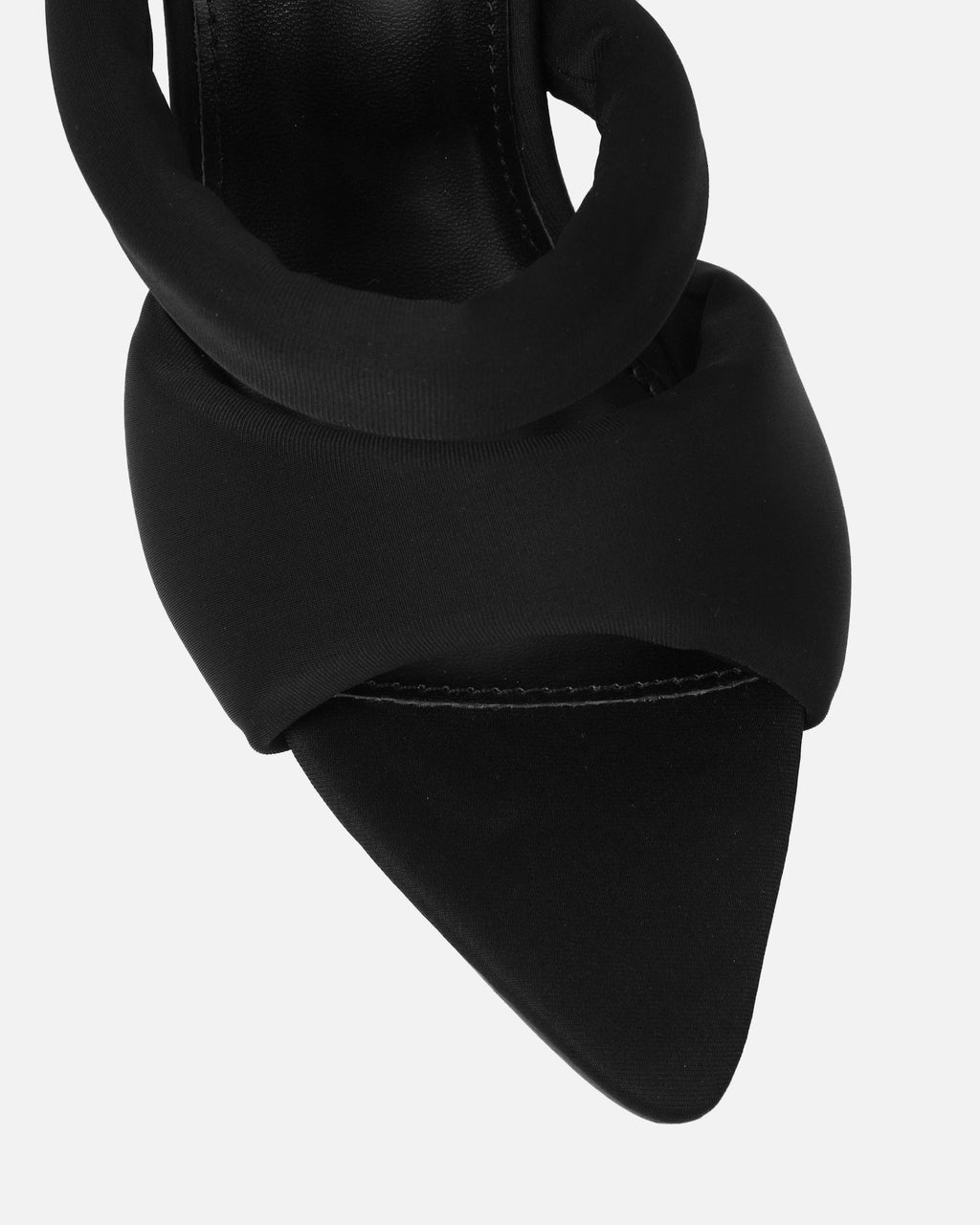 Freyda Black Lycra Pointed Toe Heeled Sandals