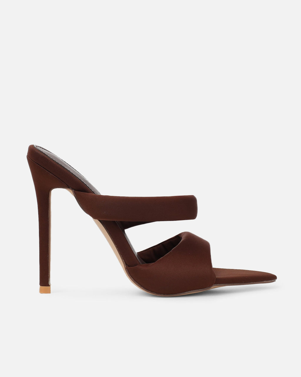 Freyda Chocolate Brown Lycra Pointed Toe Heeled Sandals