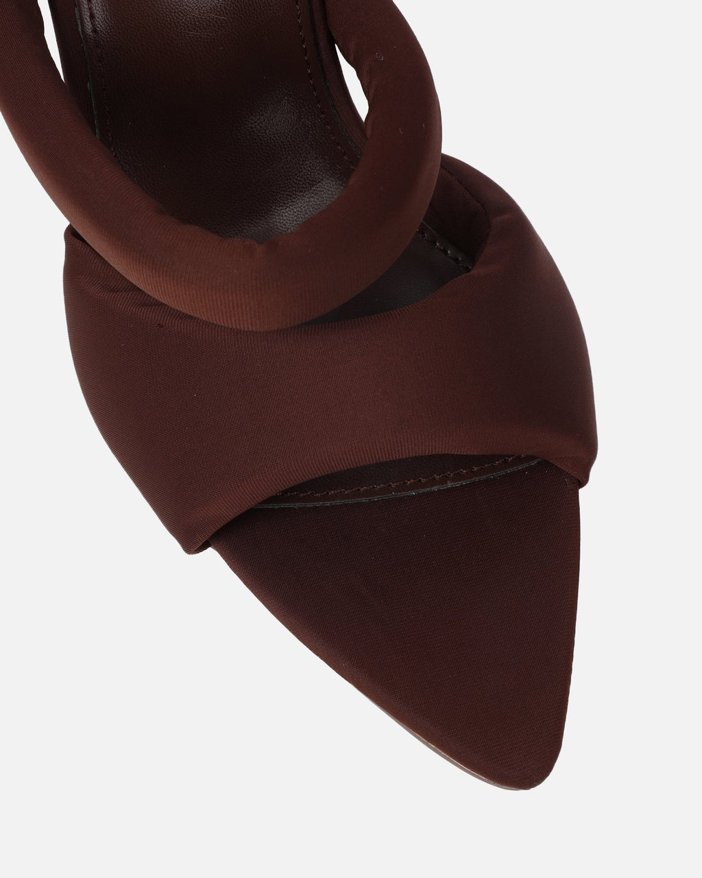 Freyda Chocolate Brown Lycra Pointed Toe Heeled Sandals