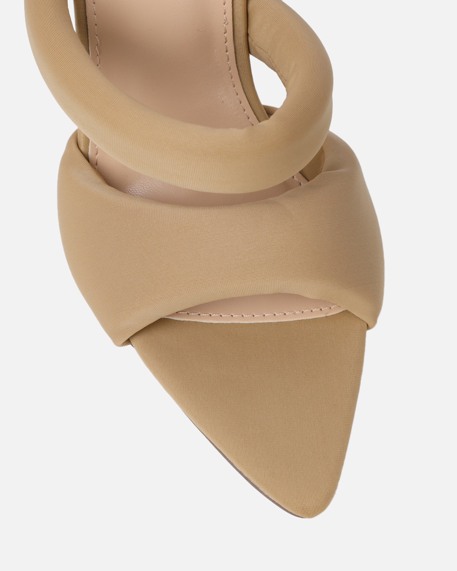 Freyda Mocha Lycra Pointed Toe Heeled Sandals