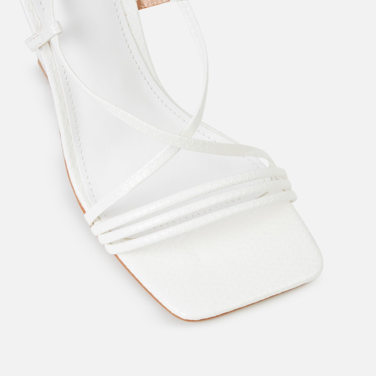 Messina White Faux Snake Print Lace Up Block Heels