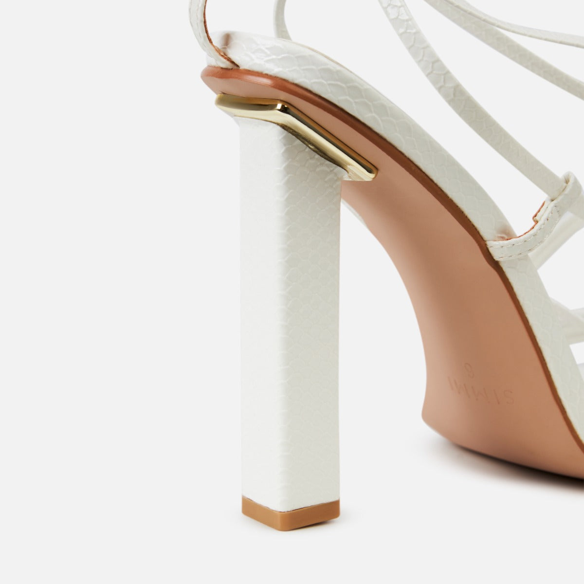 Messina White Faux Snake Print Lace Up Block Heels