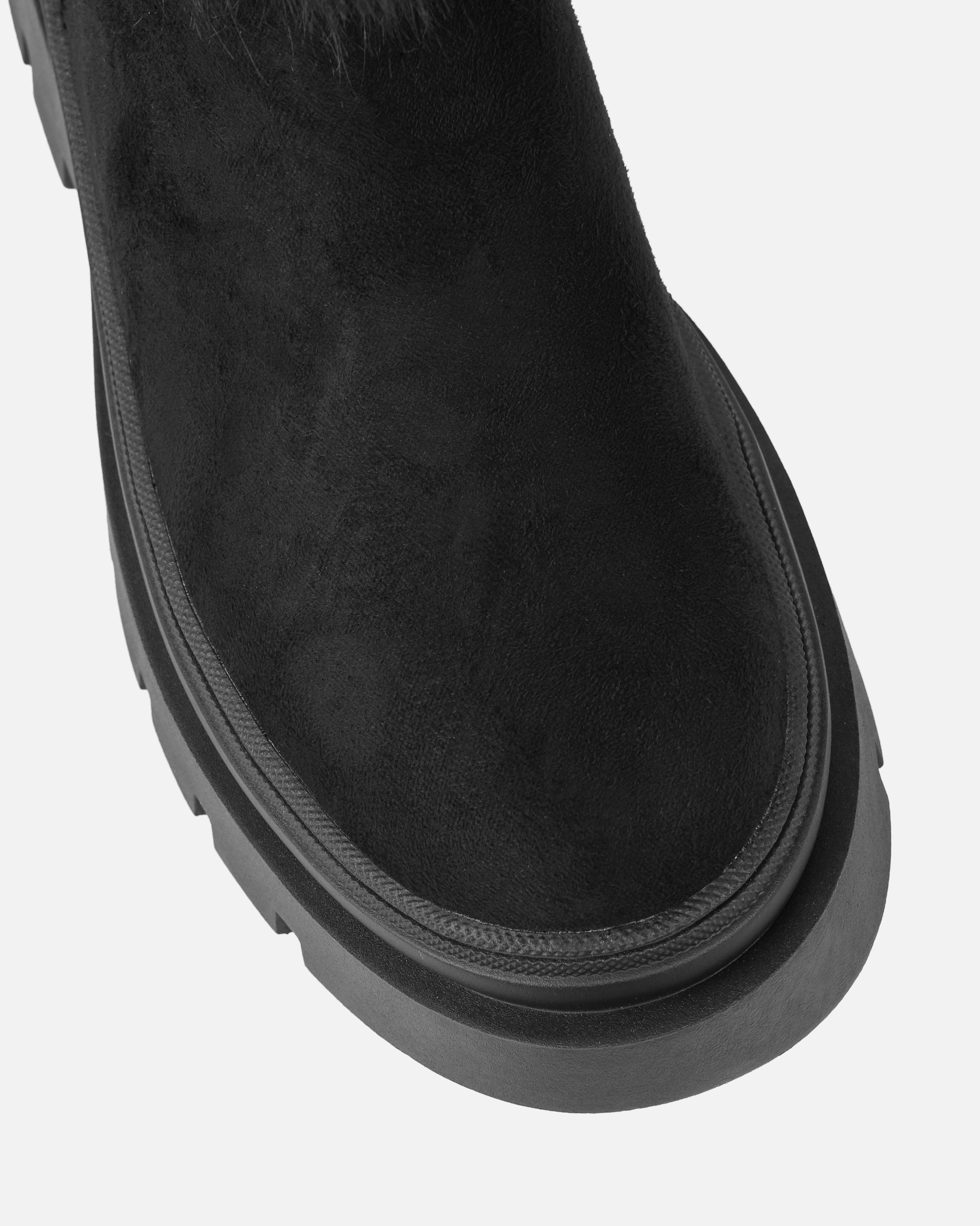 Finlay Black Faux Suede Fur Trimmed Ankle Boots