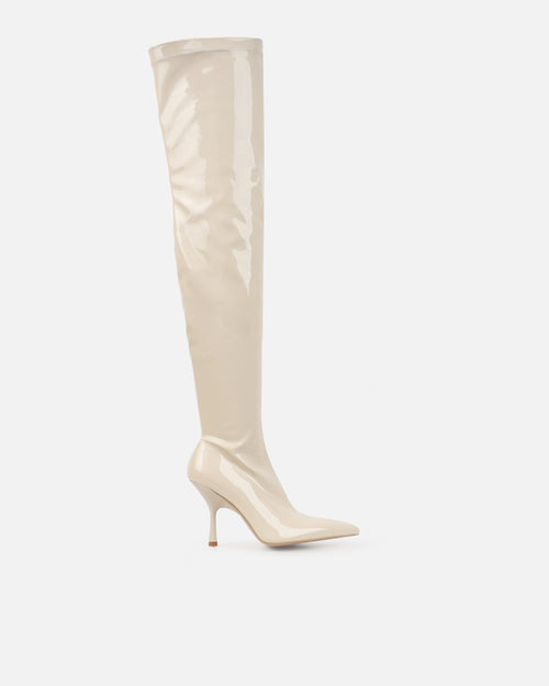 Vermont Stone Patent Stretch Over The Knee Boots