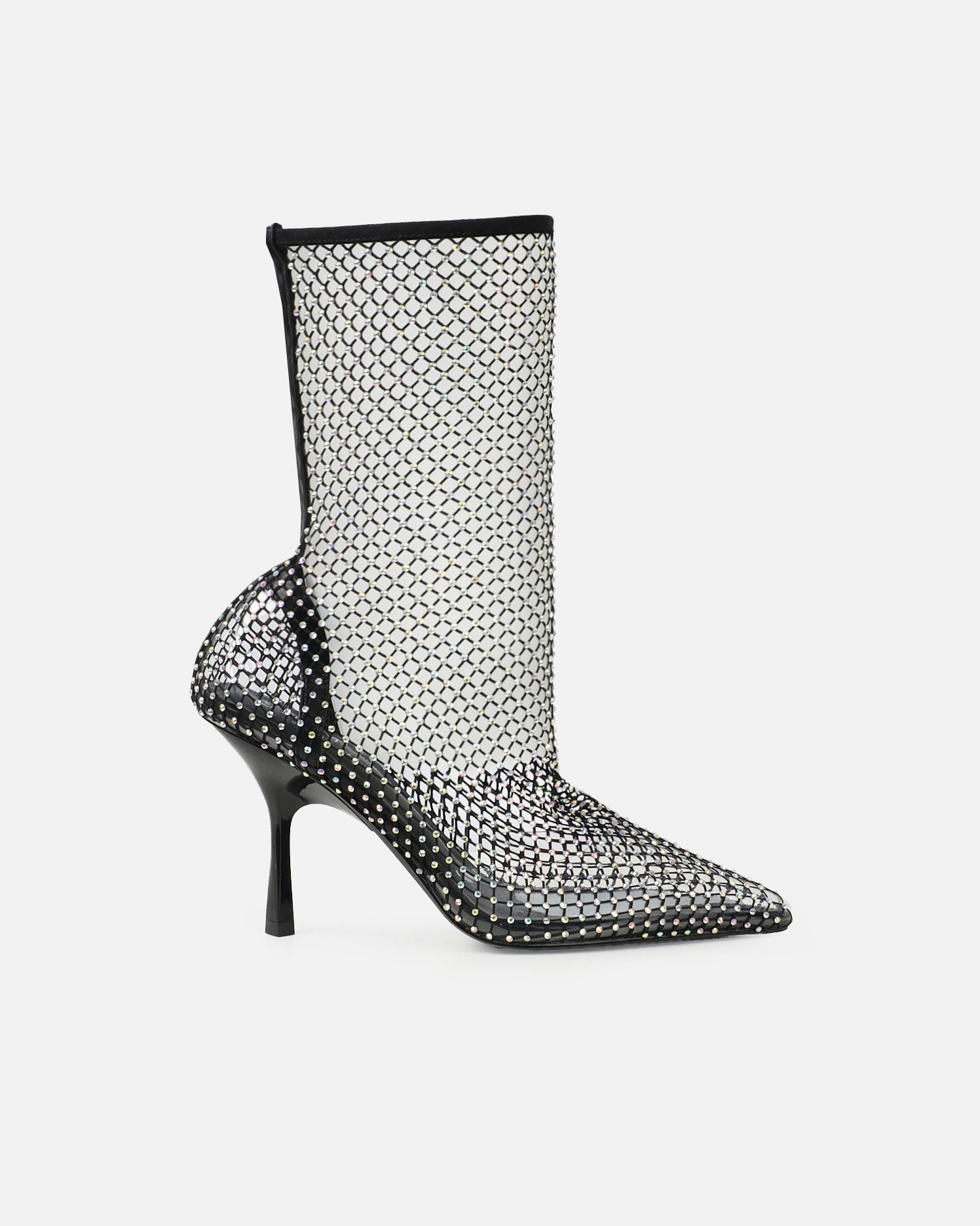 Kathi Black Diamante Fishnet Mid Heels