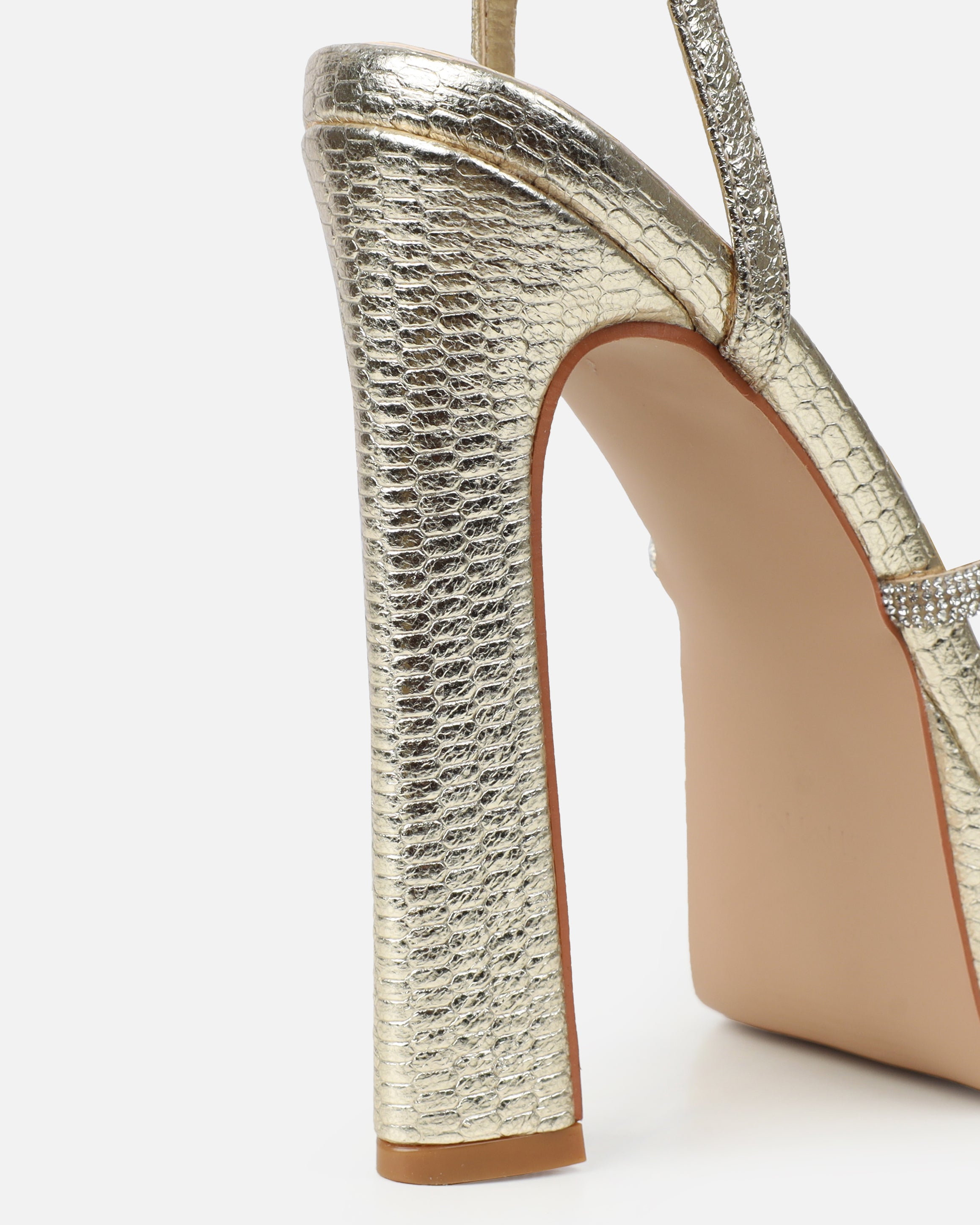 Adelaide Gold Faux Snake Diamante Platform Heels