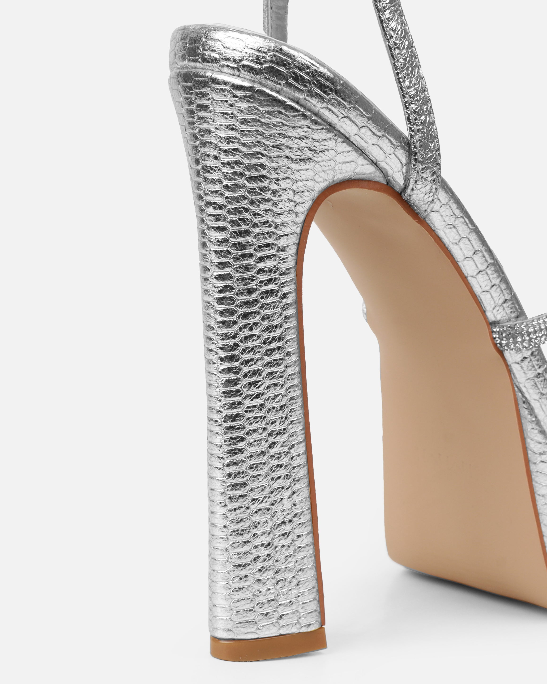 Adelaide Silver Faux Snake Diamante Platform Heels